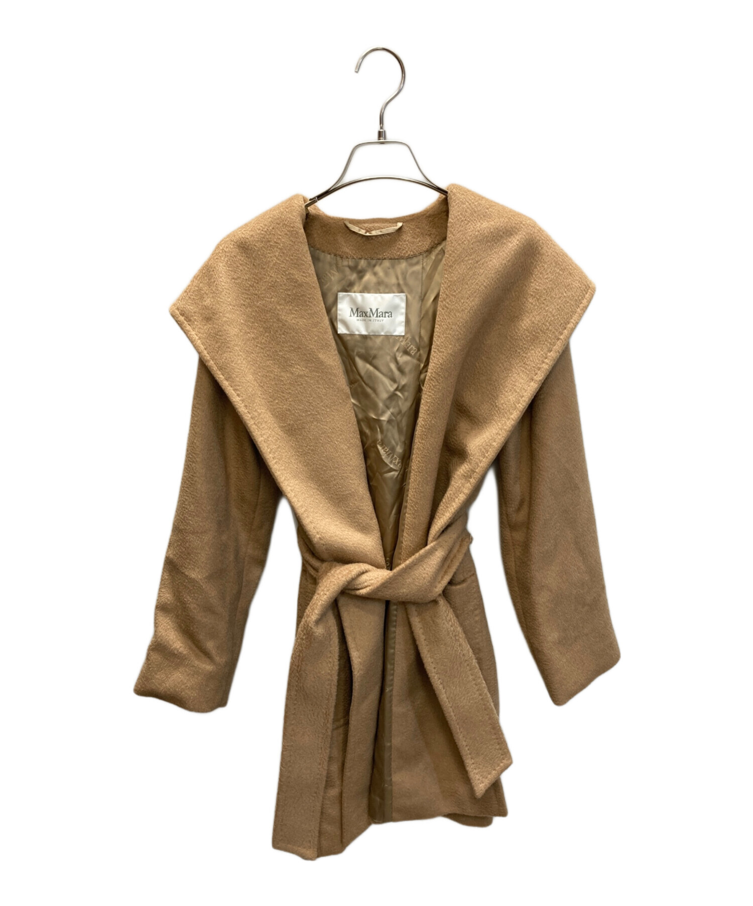 着丈115cm マックスマーラ フーデットガウンコート シルク混 キャメル 着丈115cm マックスマーラ フーデットガウンコート シルク混