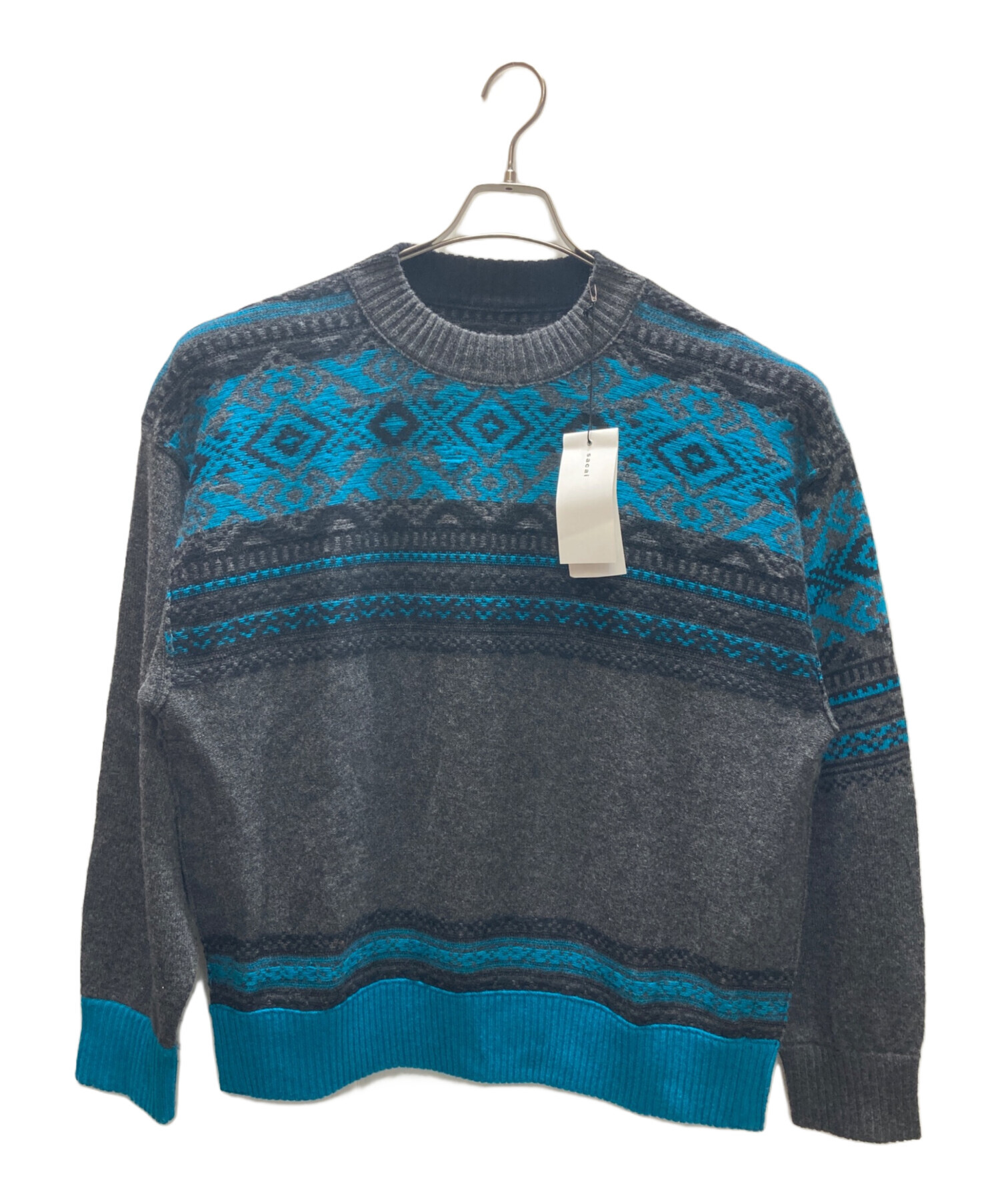 中古・古着通販】sacai (サカイ) Nordic Knit Pullover グレー×ブルー