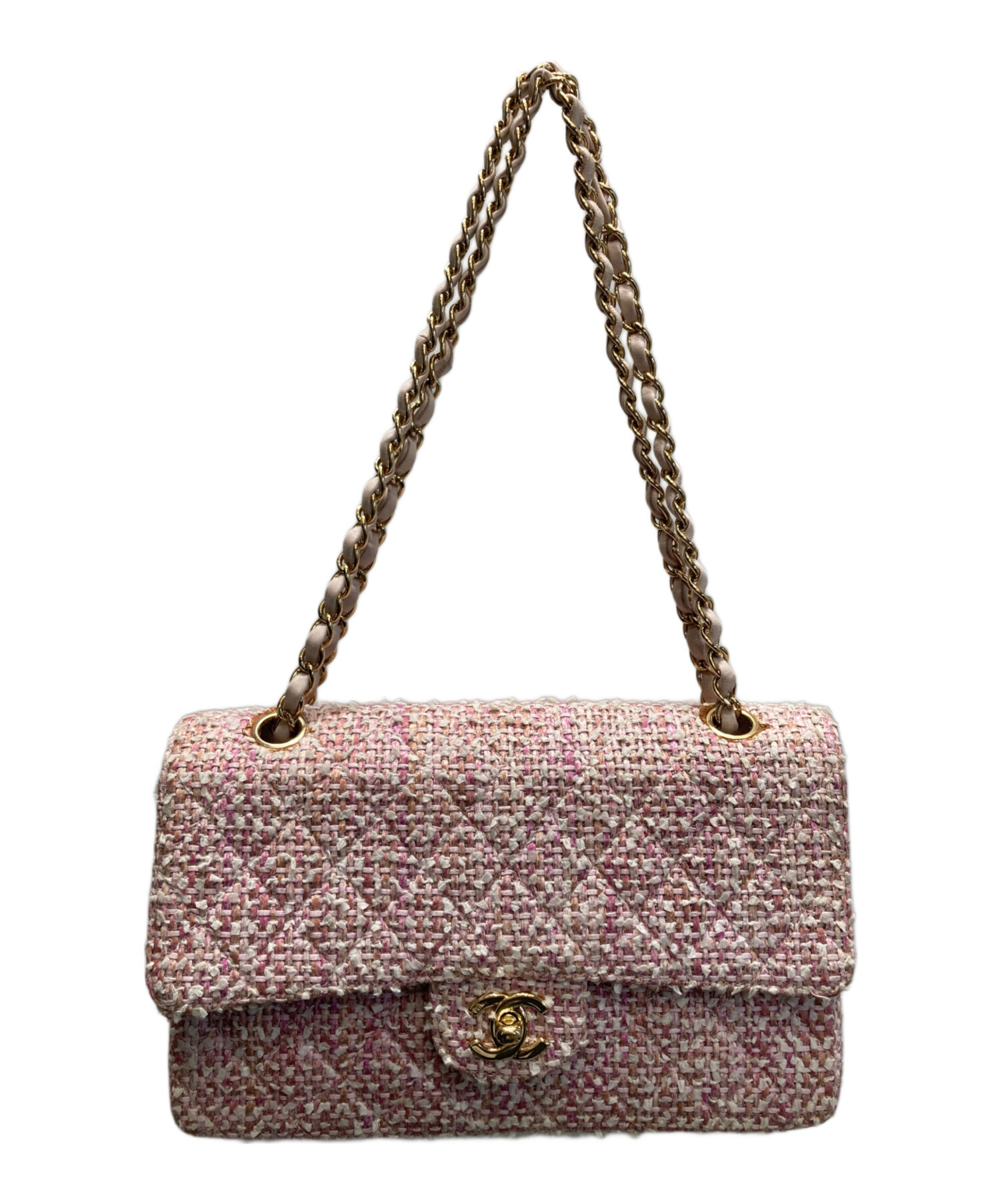 H*読様 シャネル ツイード ハンドバッグ マトラッセ ピンク ノベルティ 中古・古着通販】CHANEL (シャネル) マトラッセ ツイード フラップ