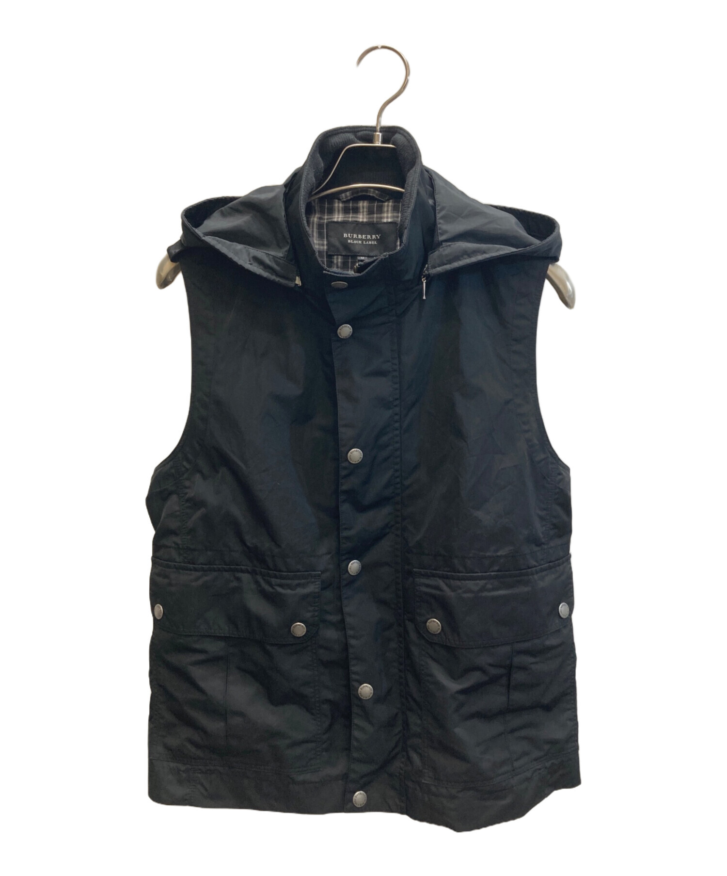 バーバリー ブラックレーベル ダウンベスト Mサイズ 黒 フード付き