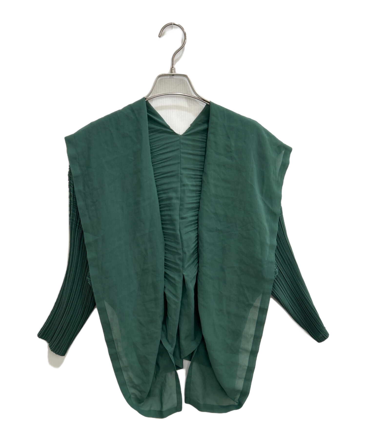 ISSEY MIYAKE FETE グリーンプリーツカーディガン 中古・古着通販】ISSEY MIYAKE (イッセイミヤケ) プリーツ加工