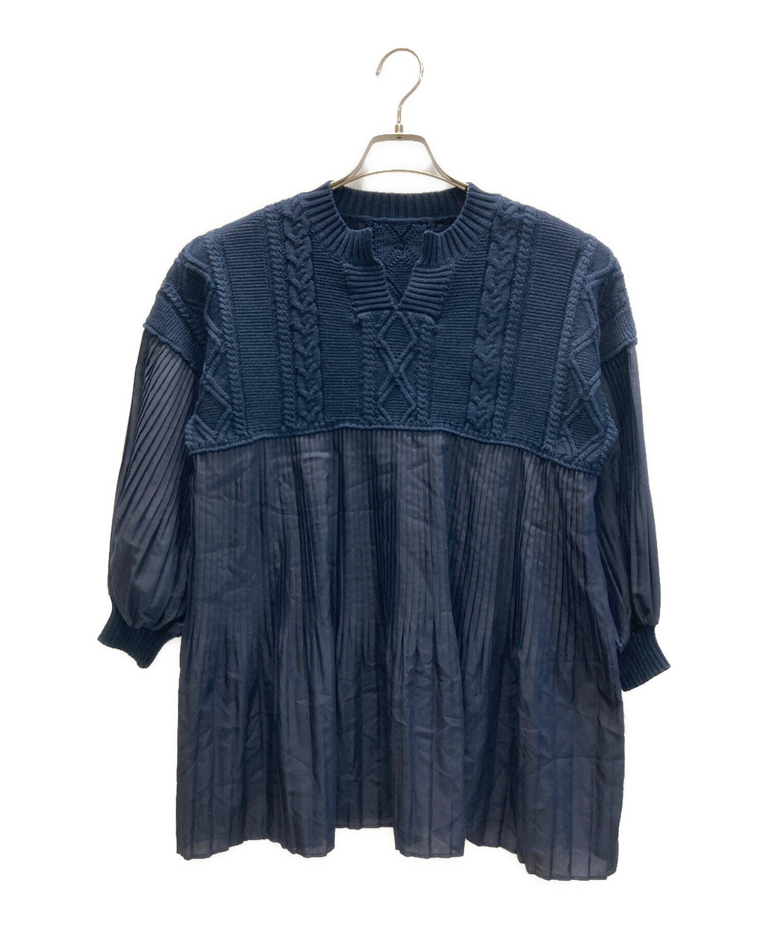 中古・古着通販】LEILIAN (レリアン) プリーツ切替ニット ネイビー