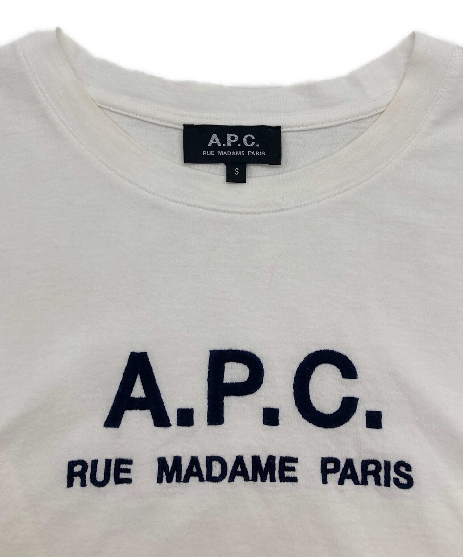 中古・古着通販】A.P.C. (アーペーセー) ロゴ刺繍Tシャツ ホワイト