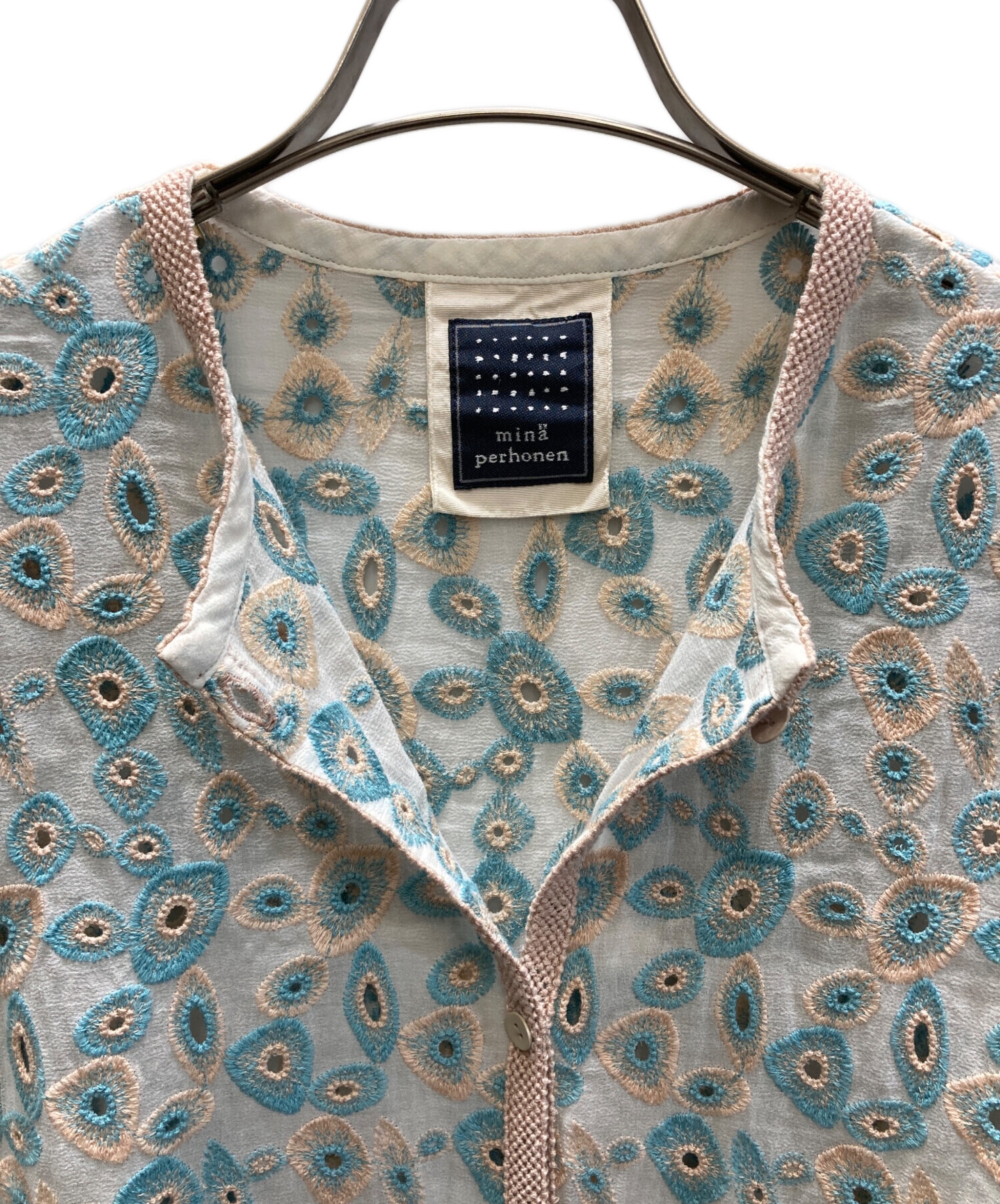 minä perhonen 半袖ワンピース ミナペルホネン ワンピース 五分袖 tambourine サックス