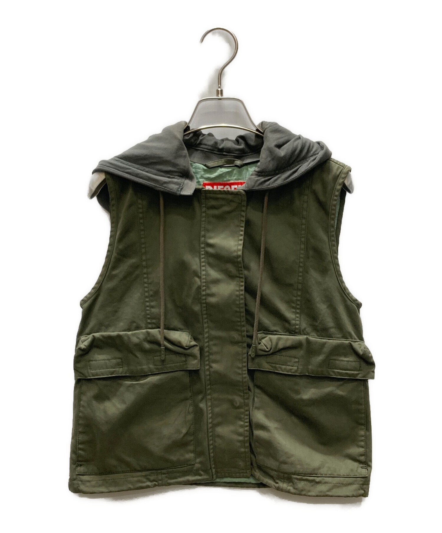 diesel フード付き　ベスト 中古・古着通販】DIESEL (ディーゼル) フード付きベスト グリーン