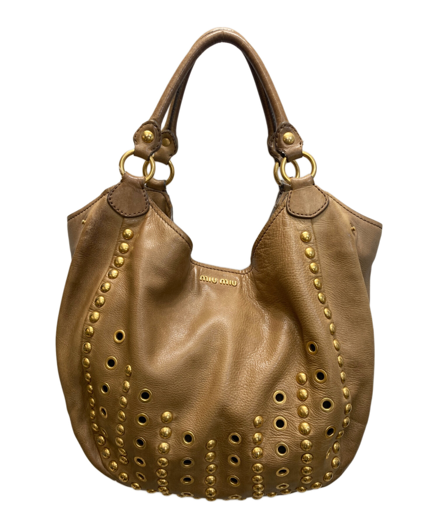 MIU MIU スタッズショルダーバッグ ベージュ MIU MIU スタッズ