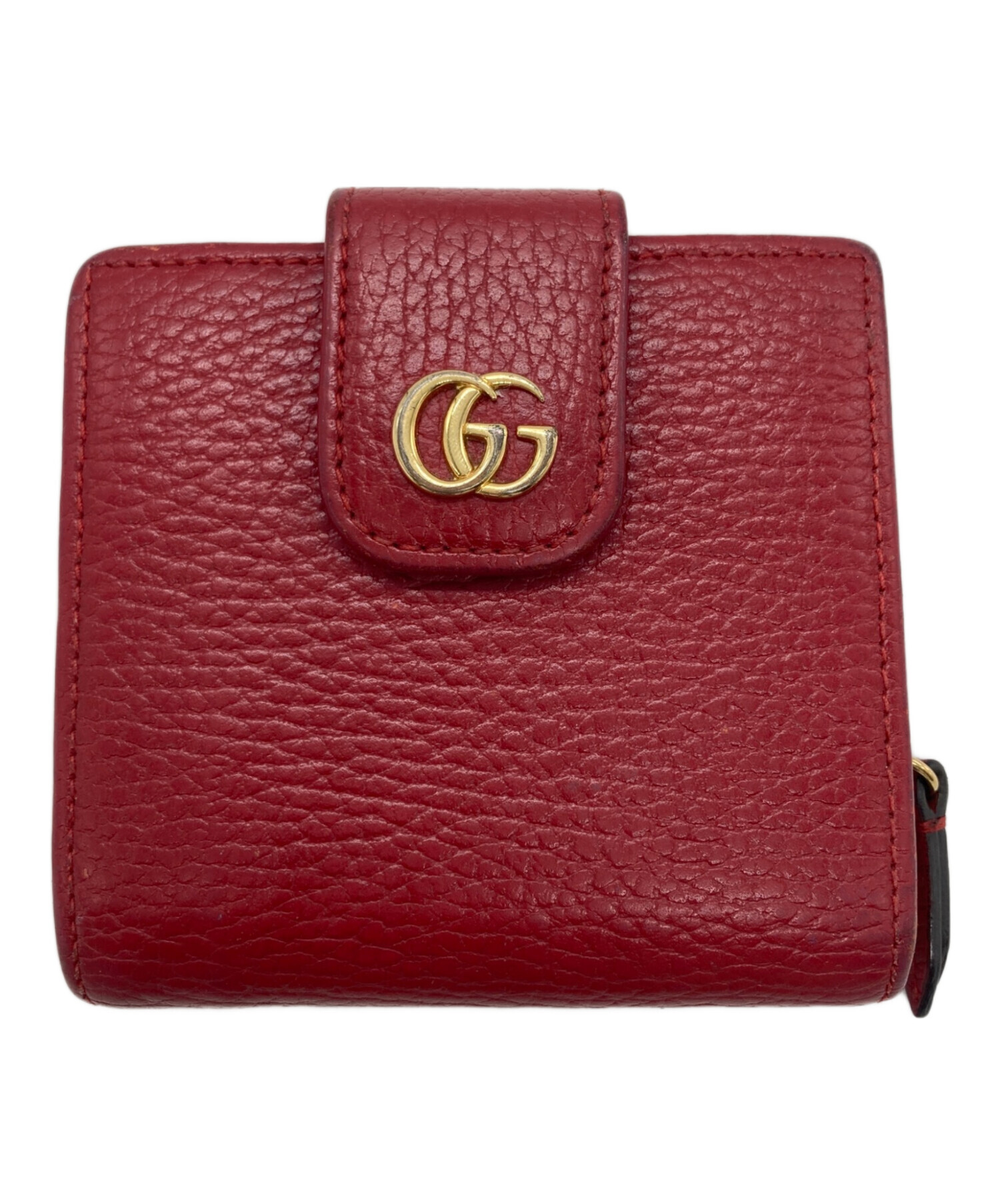 新品未使用　GUCCI グッチ　GGマーモント　レザー　ラウンドファスナー　赤 グッチ GGマーモント ラウンドファスナー長財布 白/赤/紺 レディース