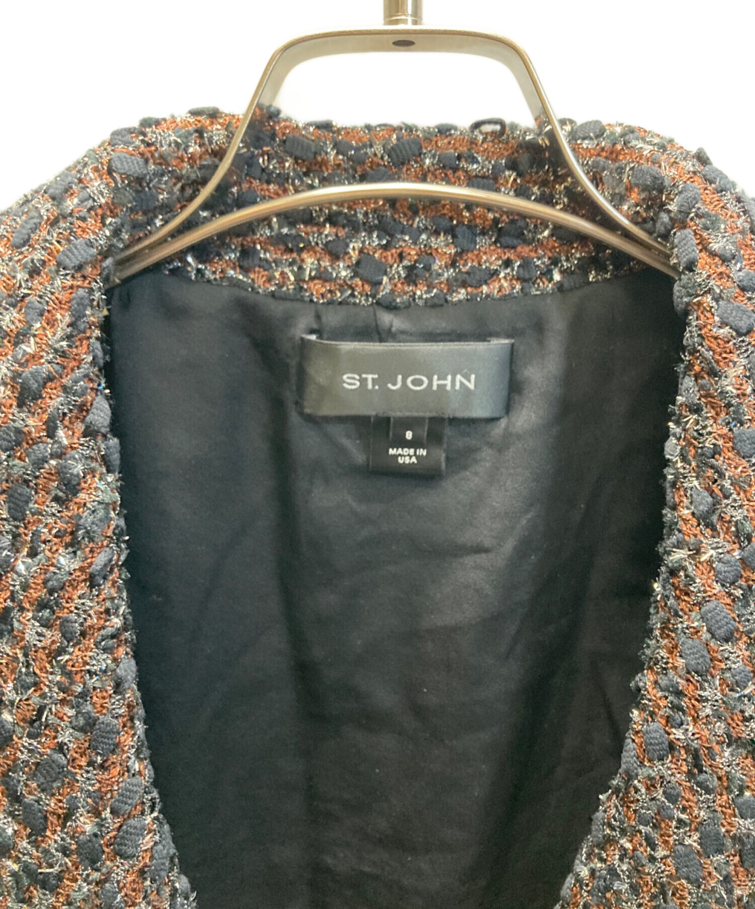 今11 ST.JOHN セントジョン テーラードジャケットチェック ツイード L 今11 ST.JOHN セントジョン テーラードジャケットチェック ツイード L