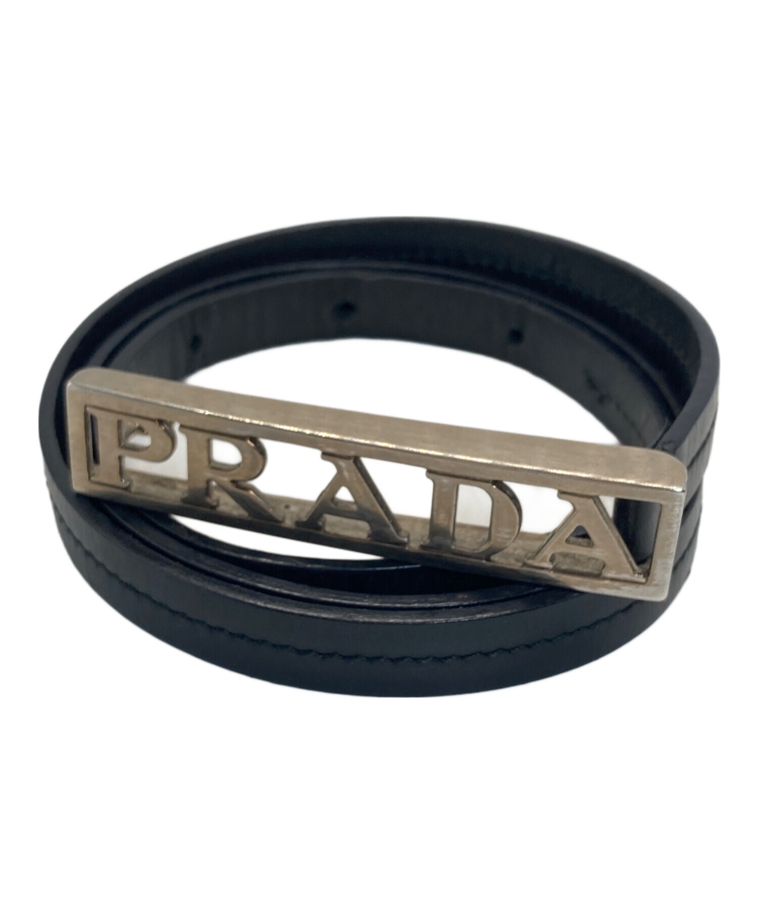 中古・古着通販】PRADA (プラダ) ロゴバックルナローベルト ブラック