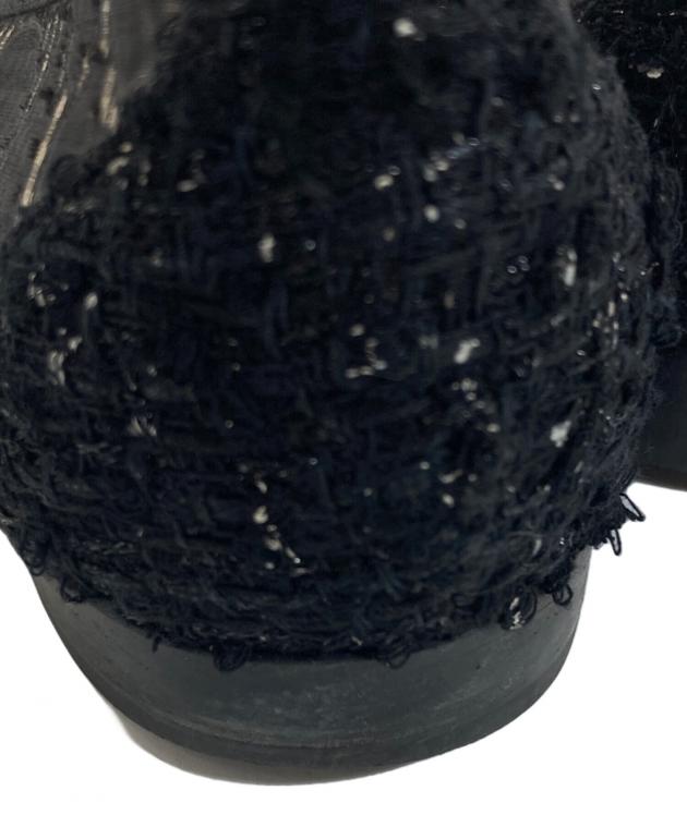 シャネル　パンプス　ココマーク　リボン　ツイード　黒　エナメル切替　保存袋　37 中古・古着通販】CHANEL (シャネル) ココマークツイード切替リボン