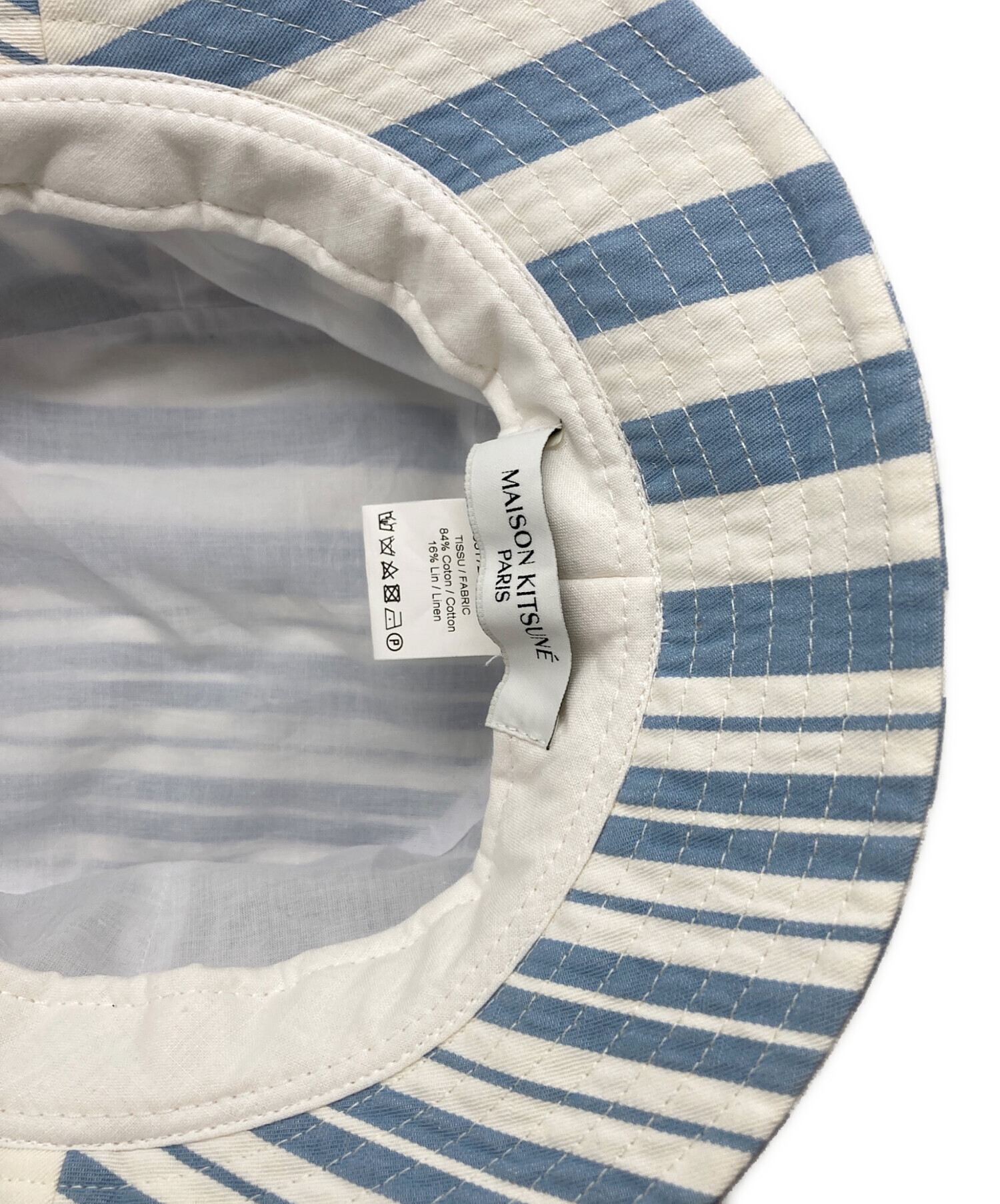 メゾンキツネ 刺繍ストライプ柄 バケットハット ユニセックス 中古・古着通販】maison kitsune (メゾンキツネ) ストライプバケット