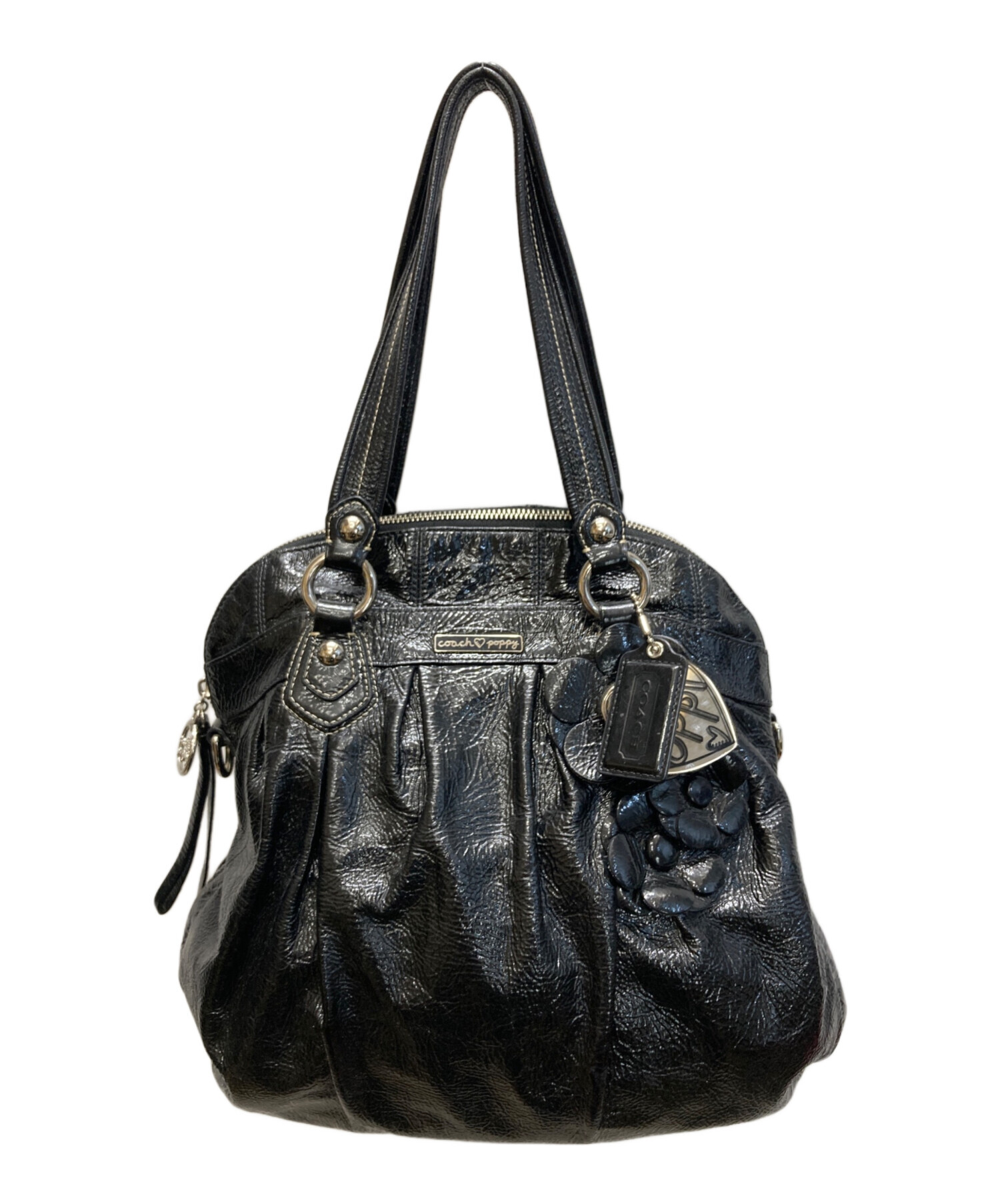 コーチ　ポピー　ワンショルダー　バッグ　パテントレザー　2way ブラック 中古・古着通販】COACH (コーチ) ポピー パテント ウィズフラワーハイ