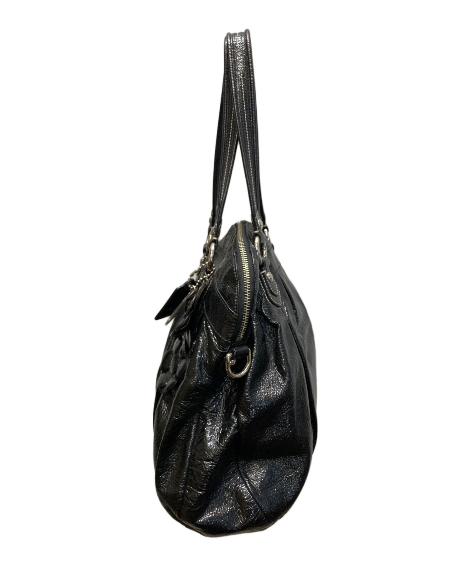 コーチ　ポピー　ワンショルダー　バッグ　パテントレザー　2way ブラック 中古・古着通販】COACH (コーチ) ポピー パテント ウィズフラワーハイ