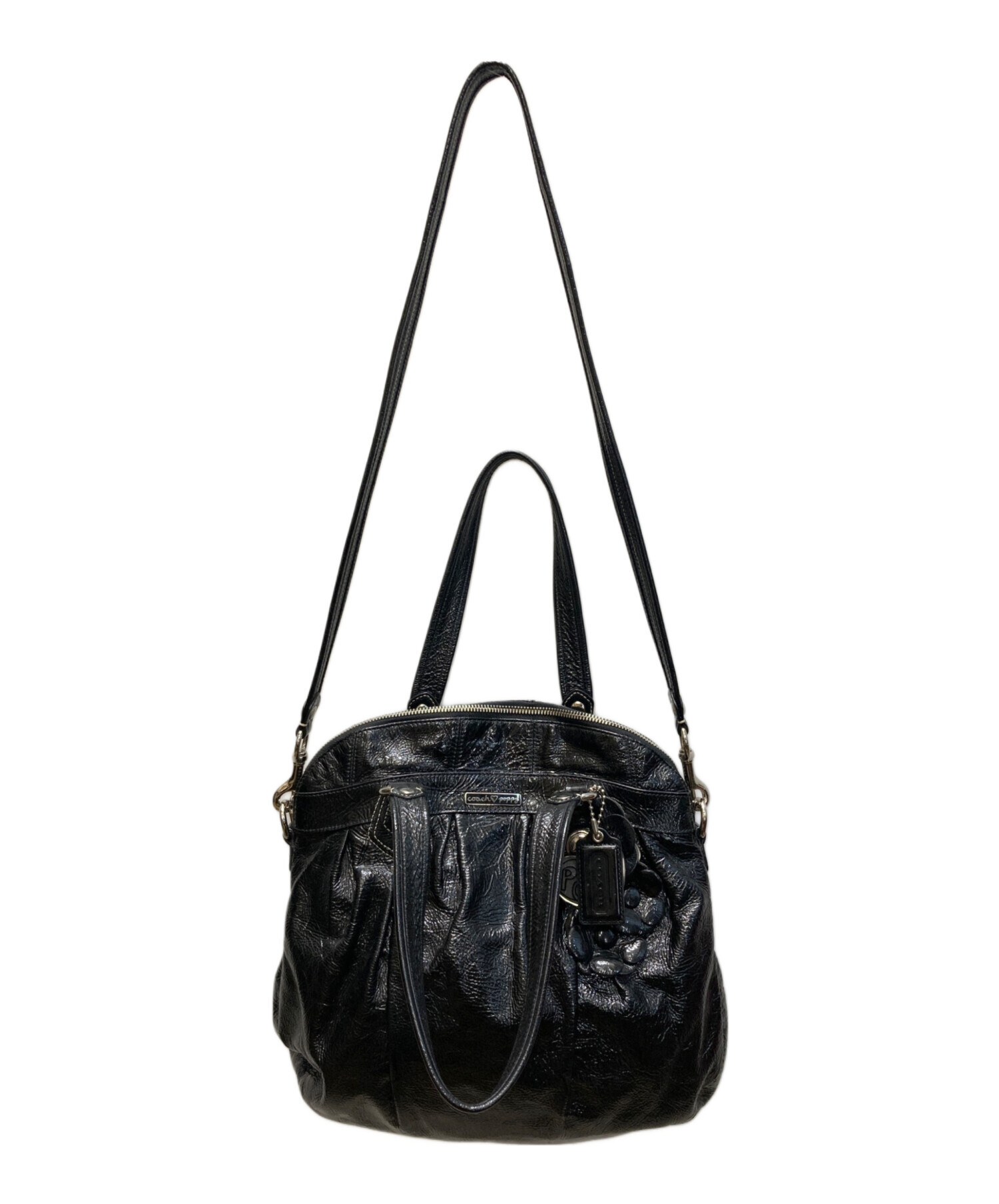 コーチ　ポピー　ワンショルダー　バッグ　パテントレザー　2way ブラック 中古・古着通販】COACH (コーチ) ポピー パテント ウィズフラワーハイ