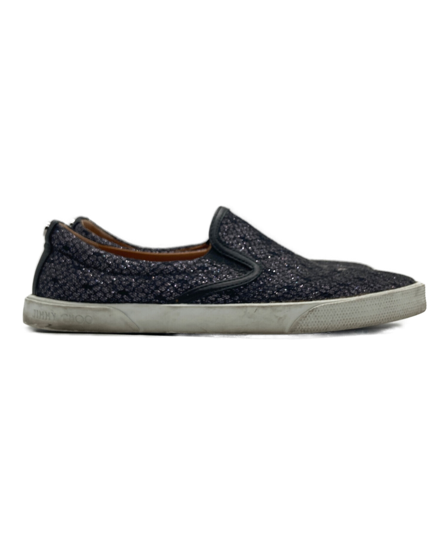 美品◉裏貼り済みジミーチュウ35 1/2 中古・古着通販】JIMMY CHOO (ジミーチュウ) ラメスリッポン ブラック
