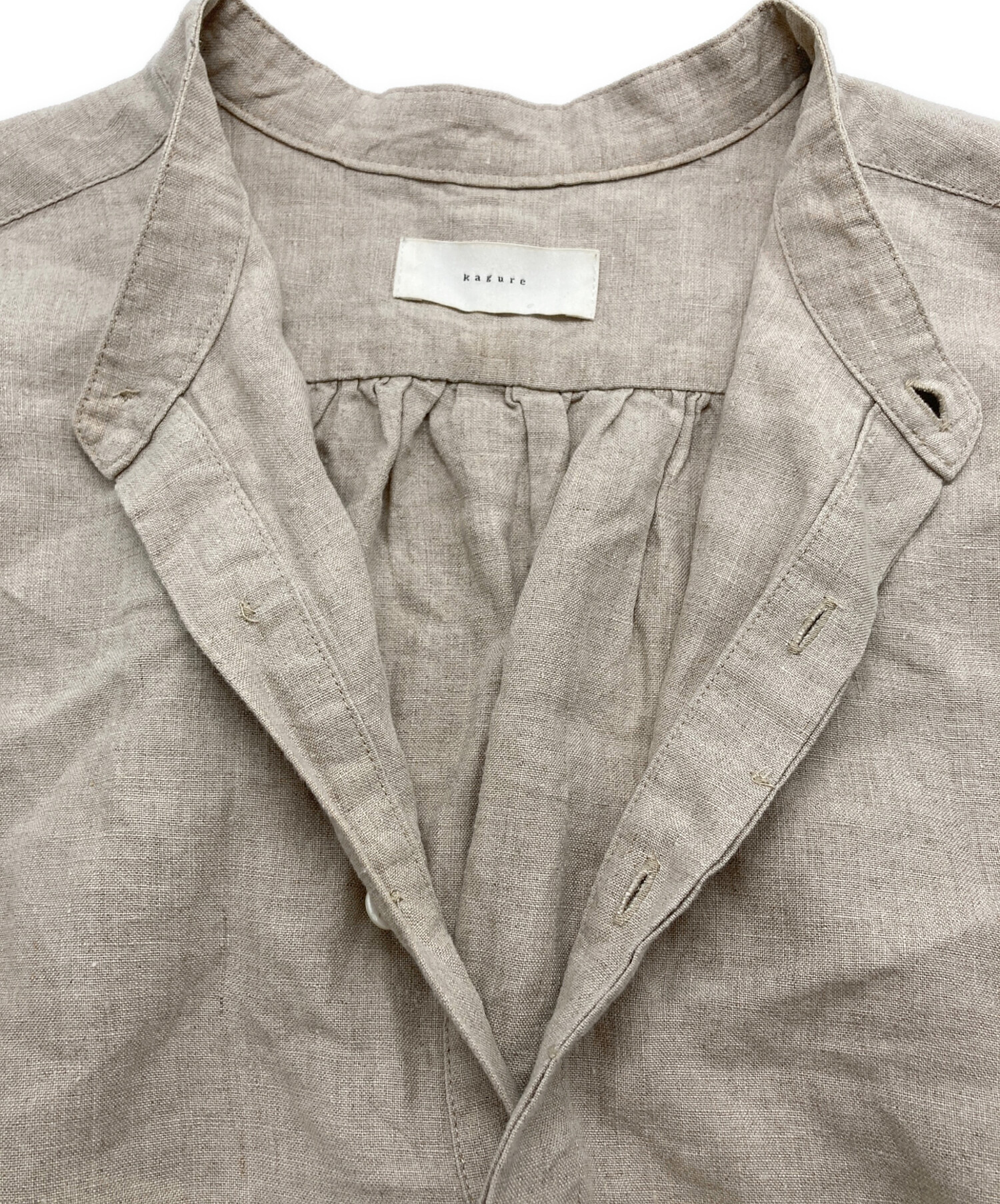 中古・古着通販】KAGURE (カグレ) ノーカラーリネンチュニックシャツ