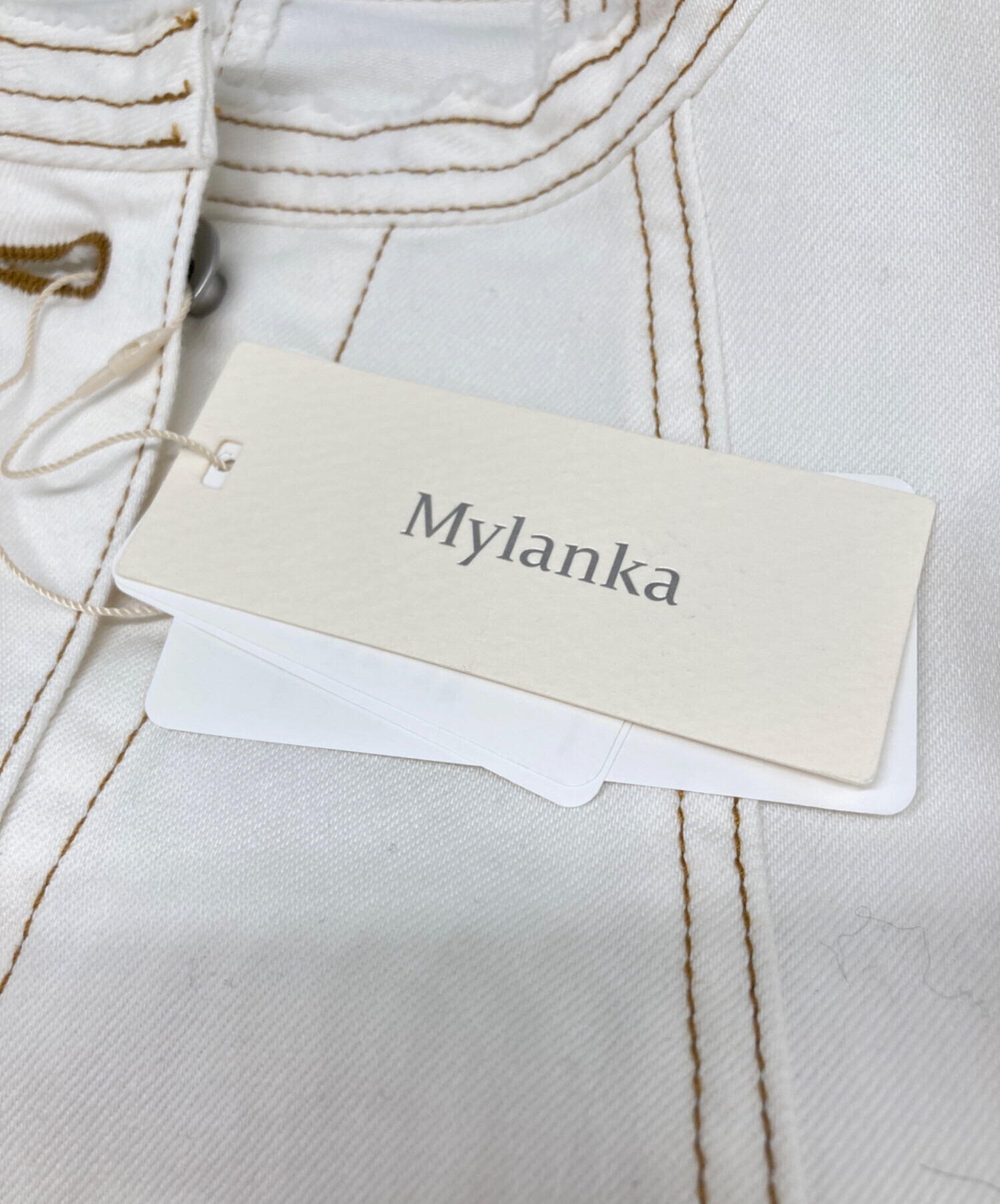 ミランカ Mylanka ホワイト デニム ショート ジャケット 中古・古着通販】mylanka (ミランカ) ノーカラーデニムジャケット