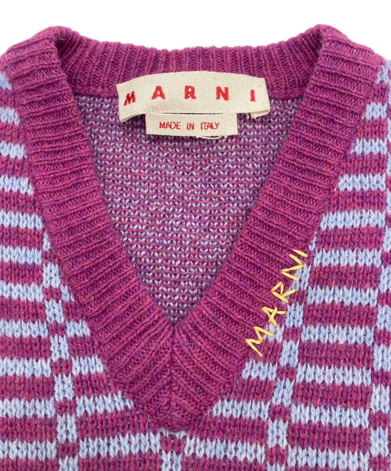 中古・古着通販】MARNI (マルニ) ジャガードチェック ロゴ刺繍 ニット