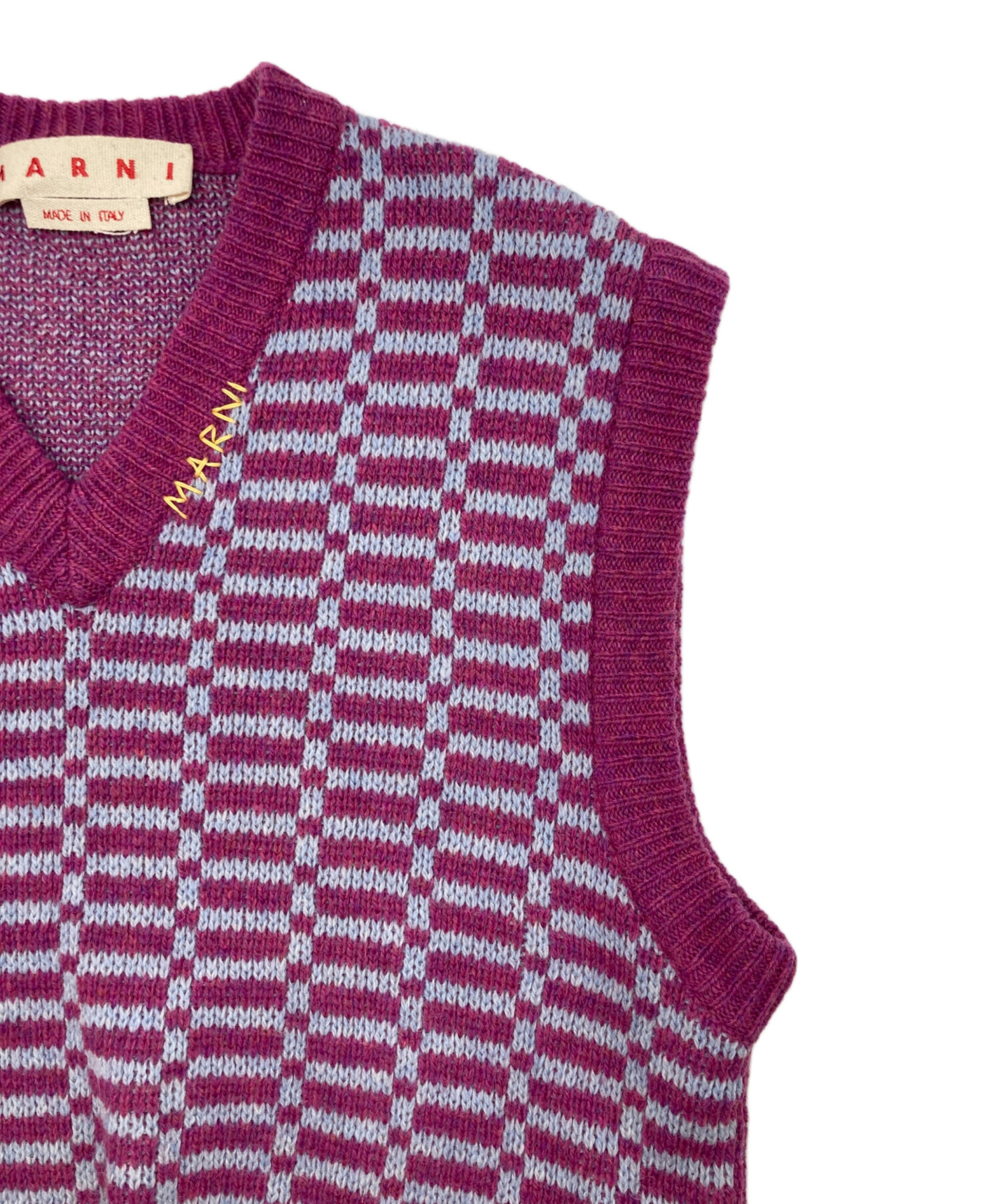 MARNI マルニ ニットベスト 中古・古着通販】MARNI (マルニ) ジャガードチェック ロゴ刺繍 ニット