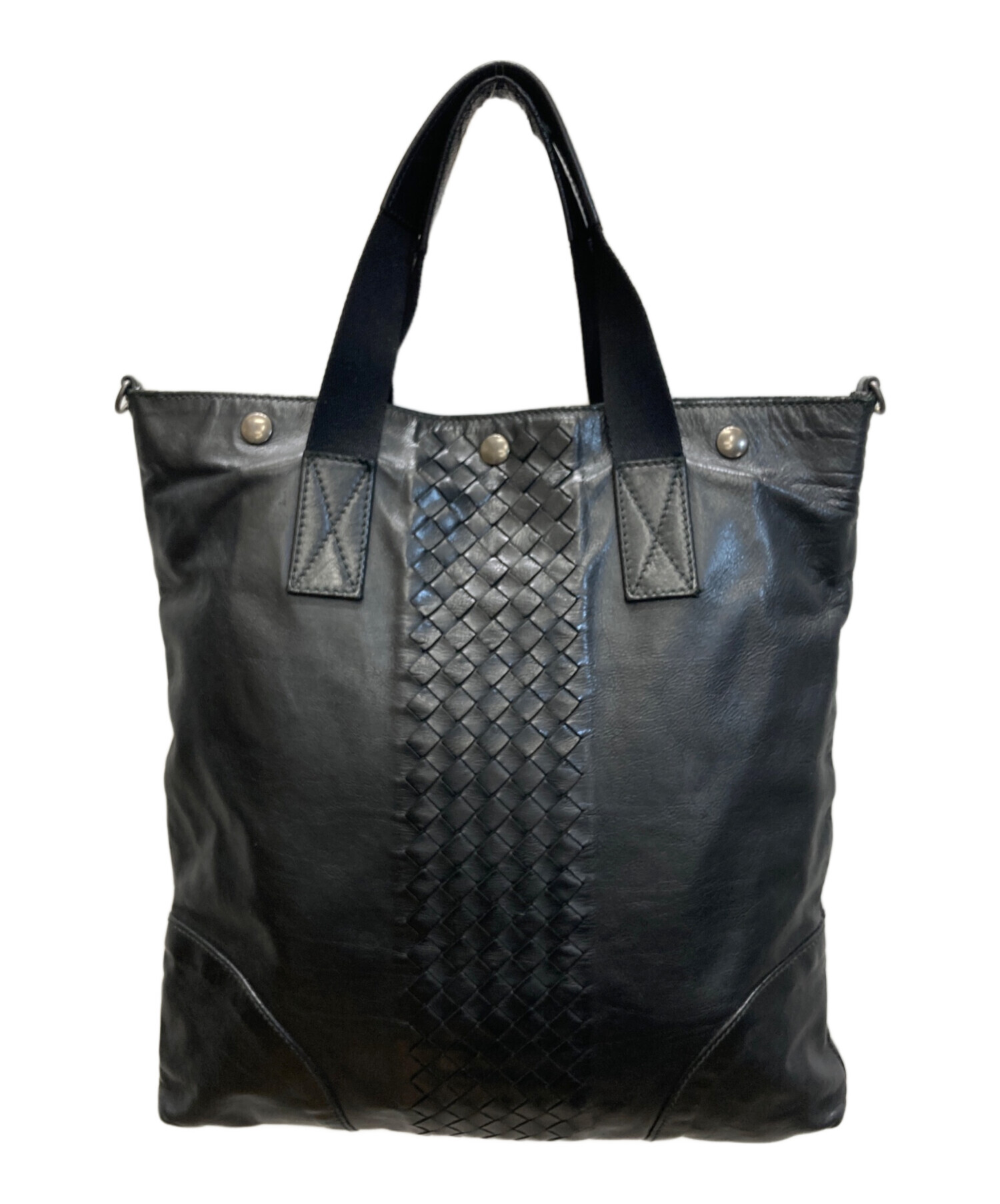 未使用級 ボッテガヴェネタ イントレチャート トートバッグ 2way 黒 中古・古着通販】BOTTEGA VENETA (ボッテガベネタ) イントレチャート
