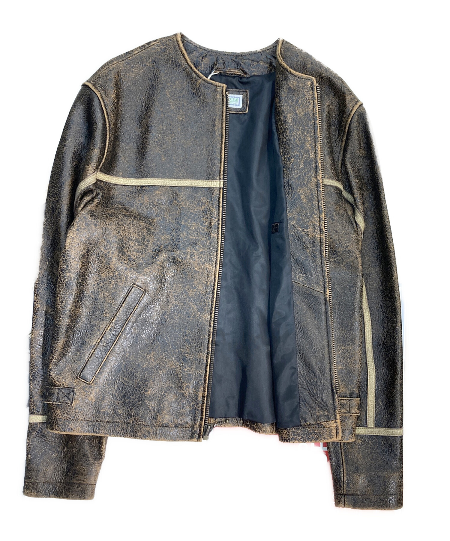 中古・古着通販】GUESS (ゲス) Crackle Leather Jacket ブラウン