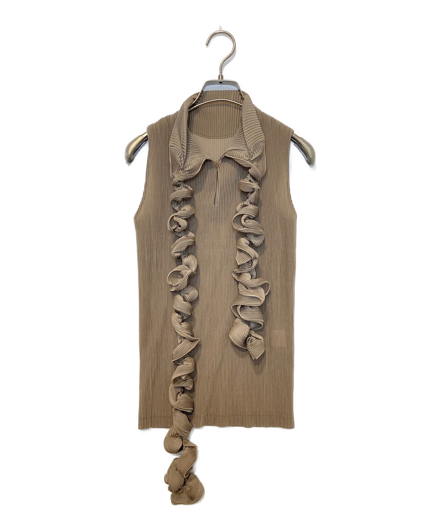 ISSEY MIYAKE ベージュ プリーツ ノースリーブ