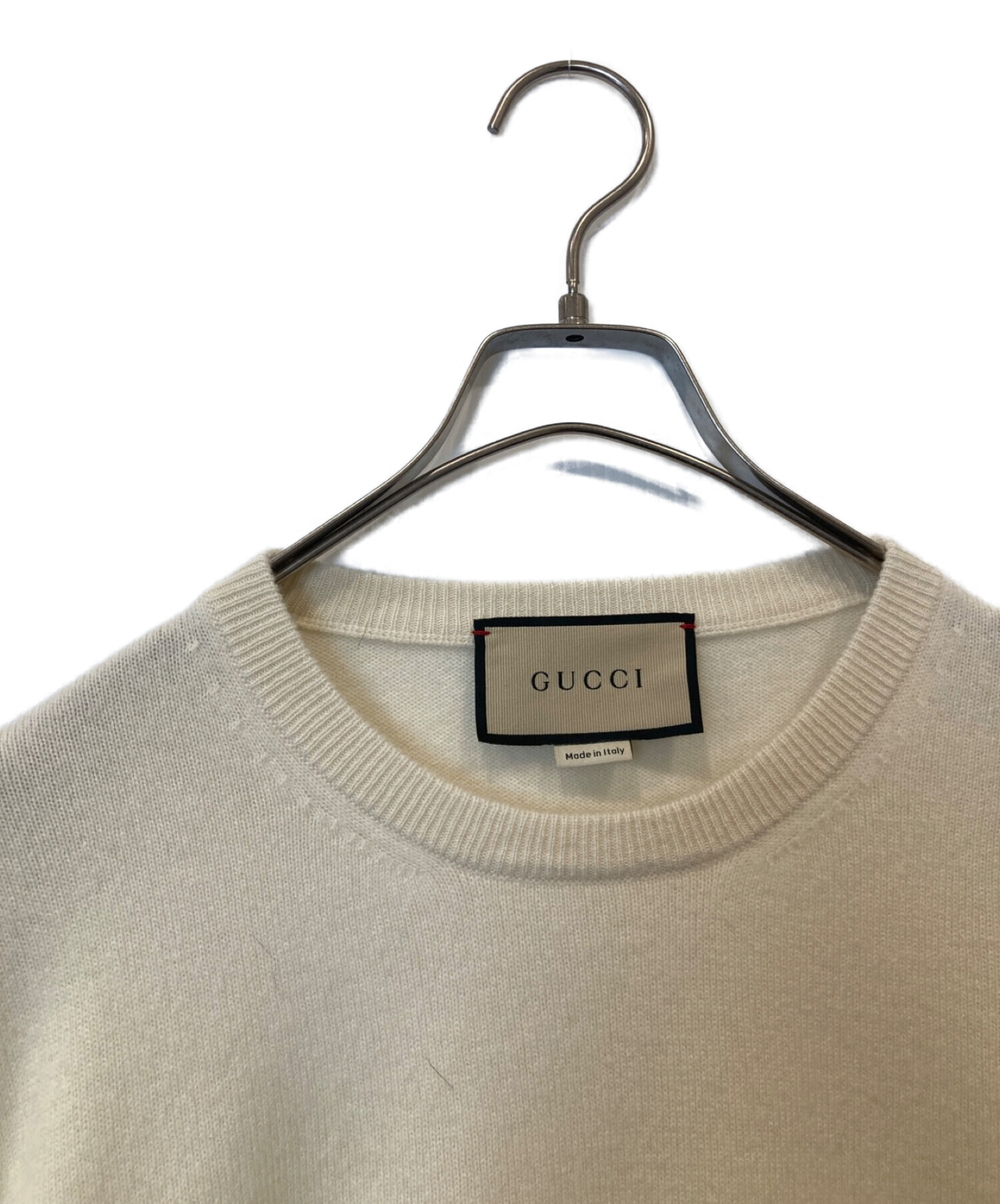 中古・古着通販】GUCCI (グッチ) 袖ロゴカシミヤニット アイボリー