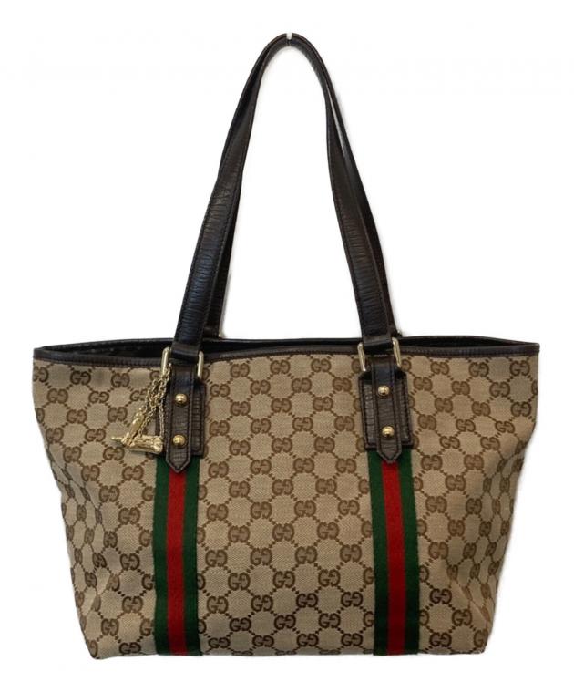 中古・古着通販】GUCCI (グッチ) チャーム付きGG柄キャンバストート