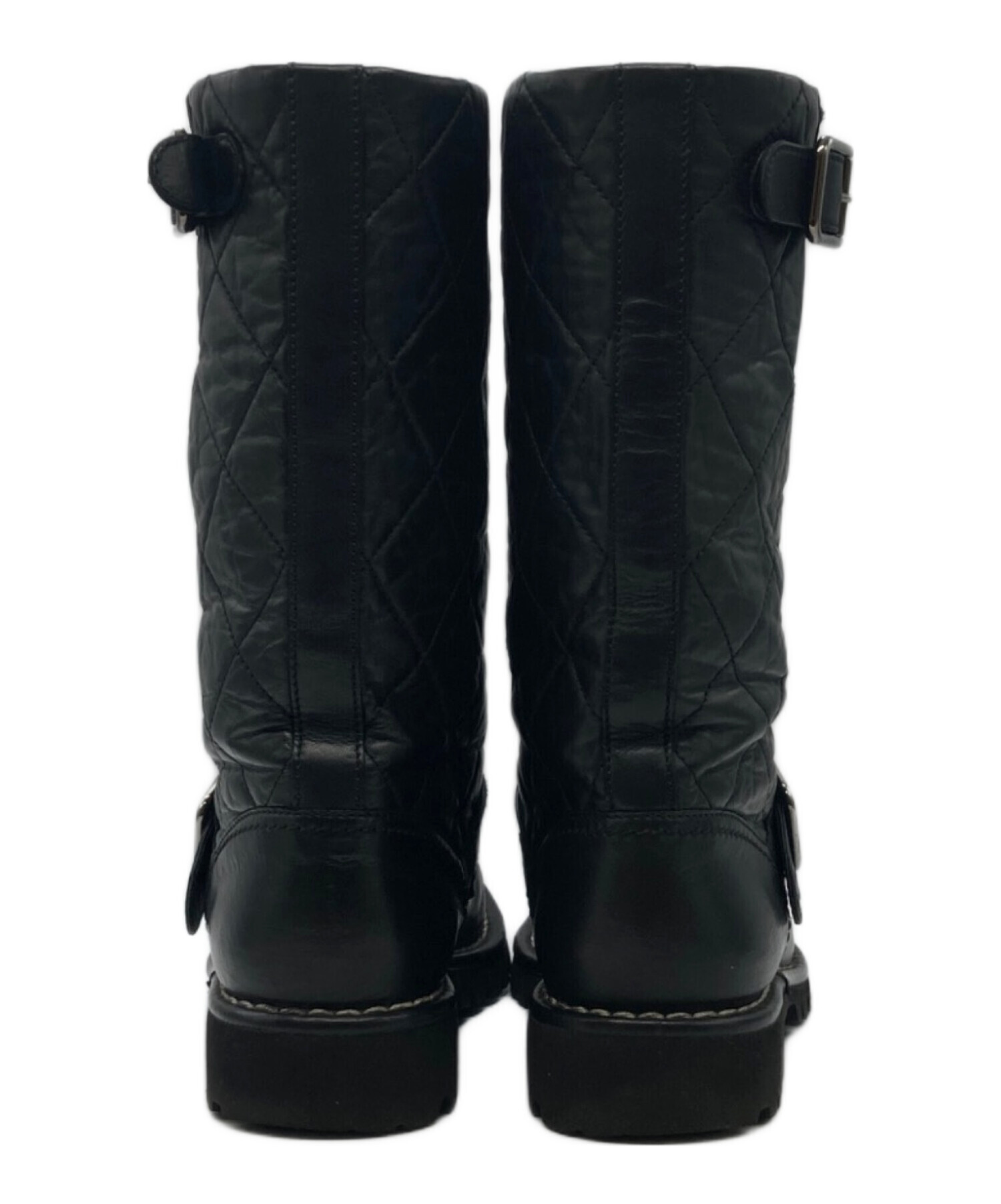 CHANEL ブラック エンジニアブーツ キルティング 天白】【セール】【CHANEL】シャネル キルティングエンジニア