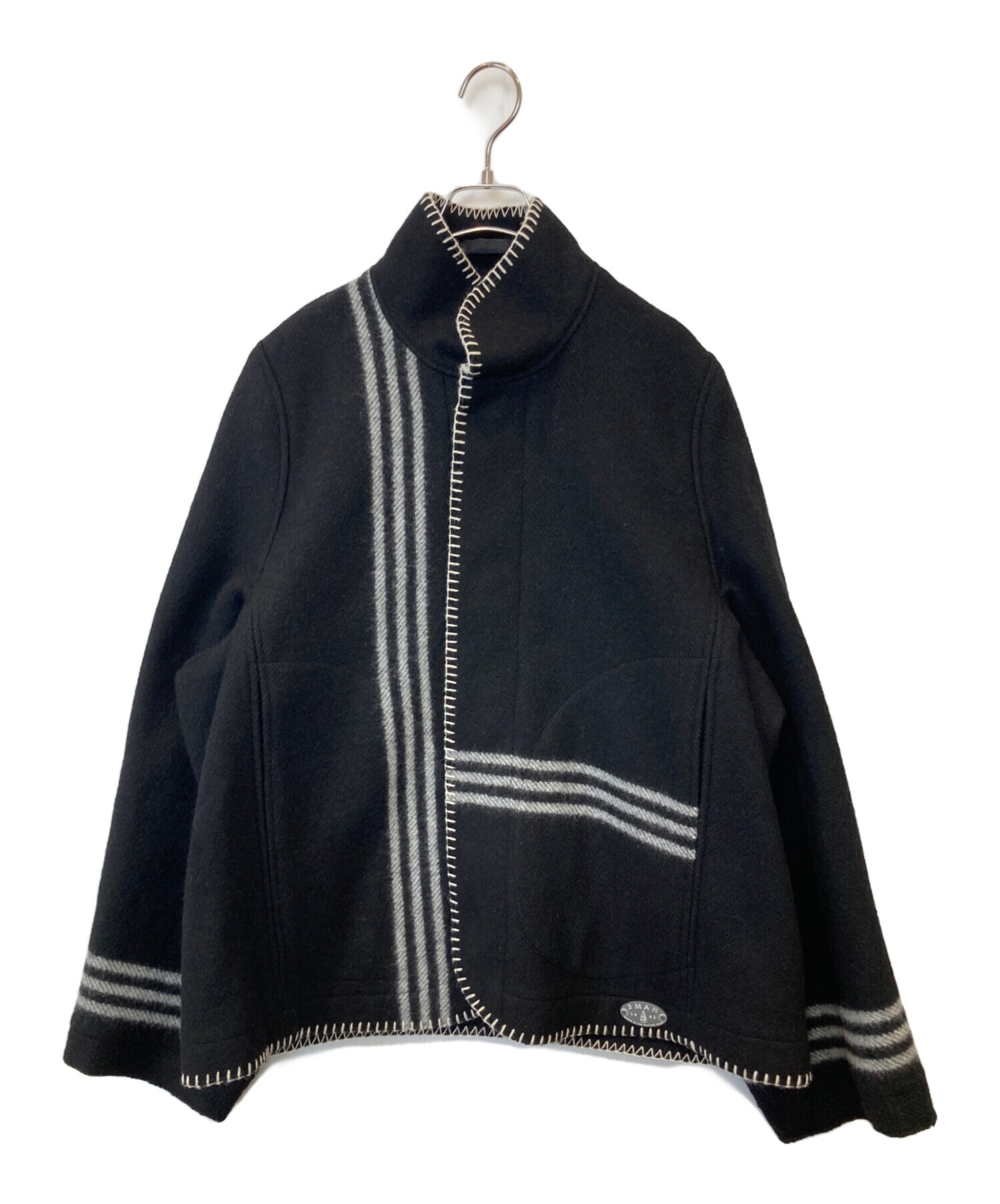 3MAN ブランケットジャケット 中古・古着通販】3MAN (スリーマン) ブランケットジャケット ブラック