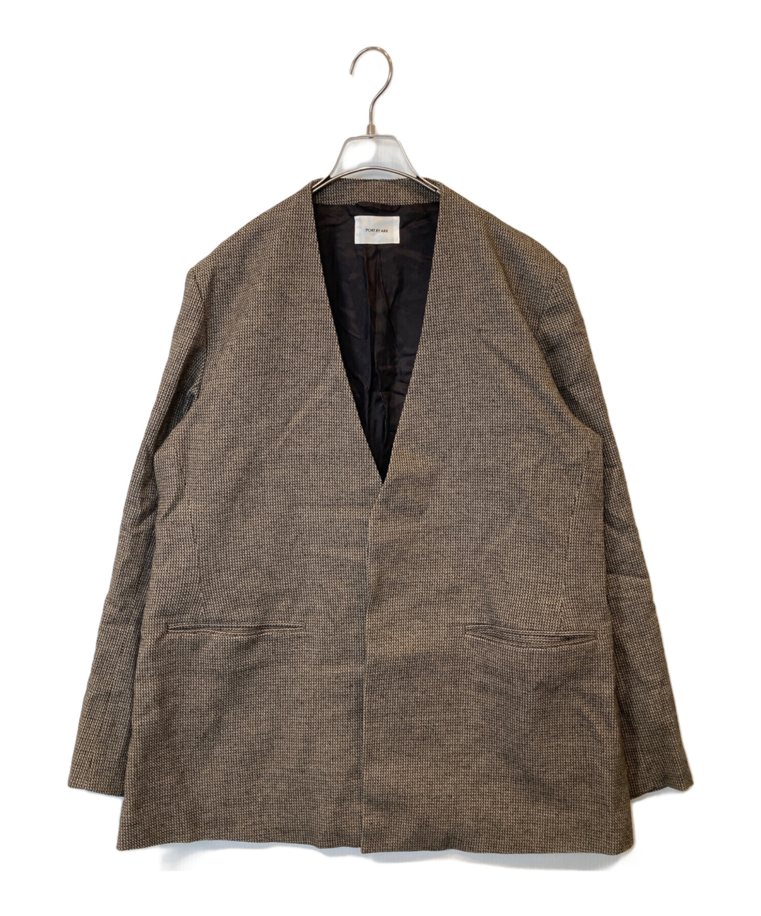 【取引中】PORT BY ARK ブラウン ノーカラージャケット サイズ2 中古・古着通販】PORT BY ARK (ポートバイアーク) No Collar Jacket