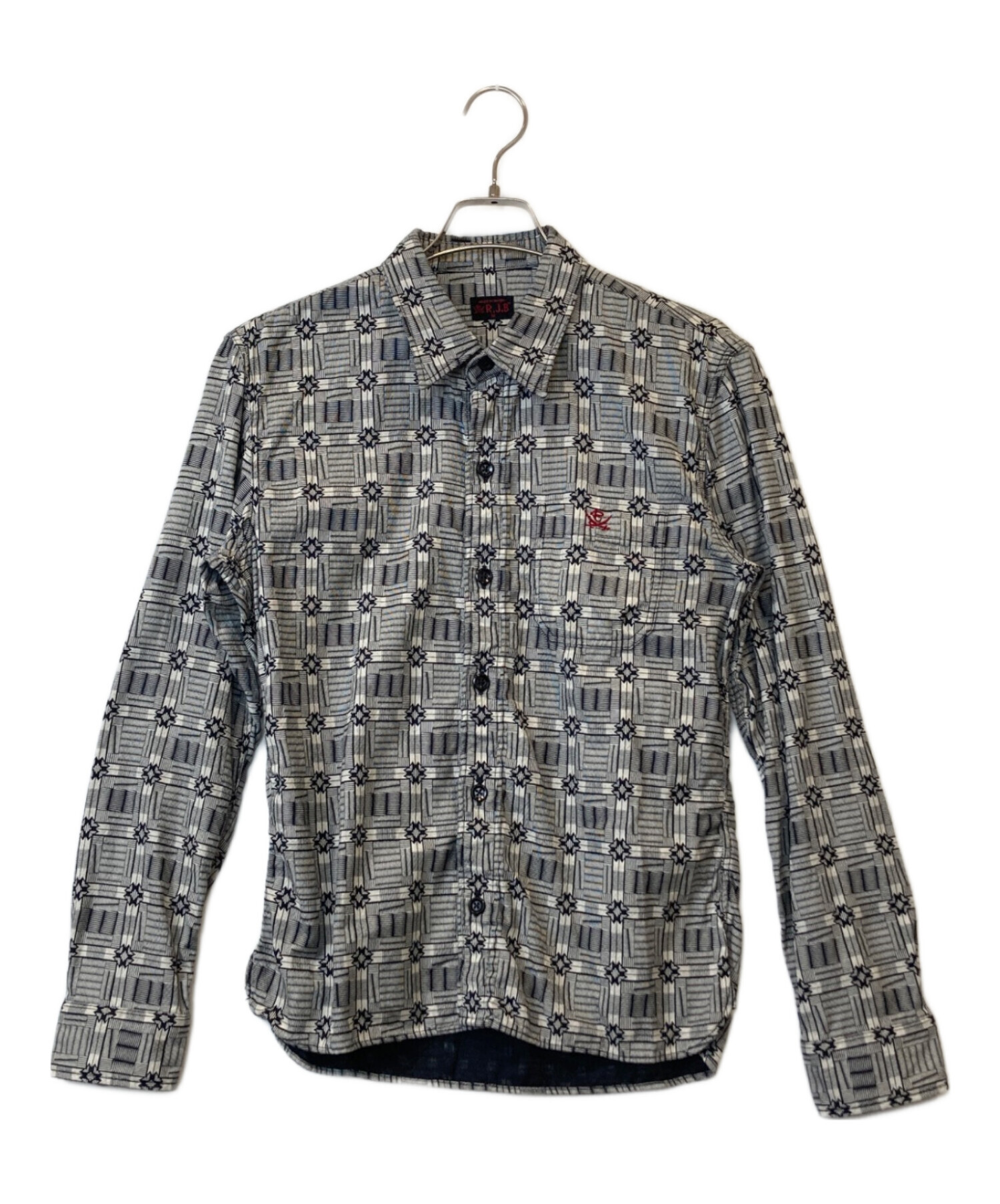 RJB グレンチェックシャツ 中古・古着通販】R.J.B (アールジェイビー) チェックシャツ グレー