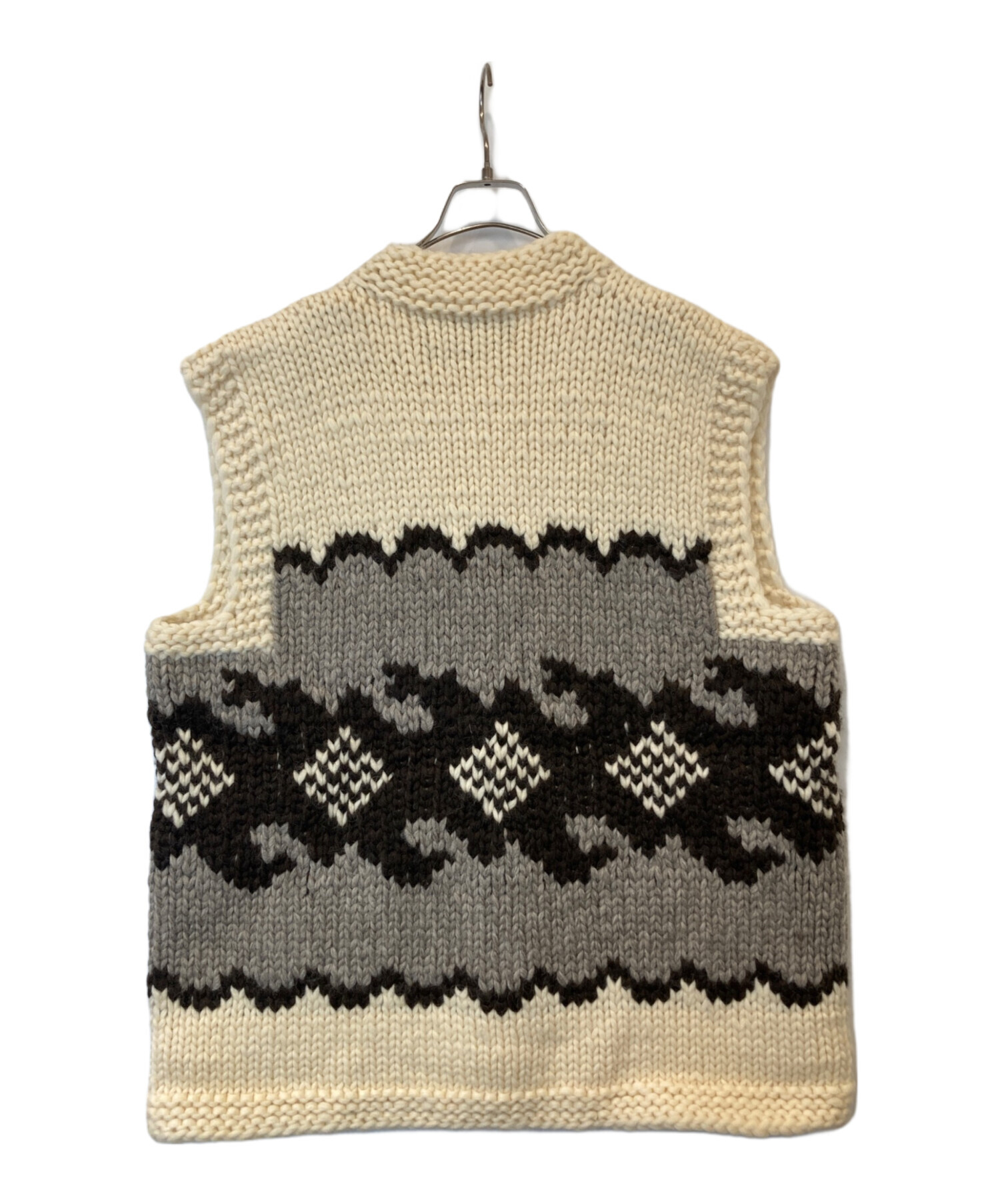 中古・古着通販】Cowichan (カウチン) ニットベスト ホワイト×ブラウン