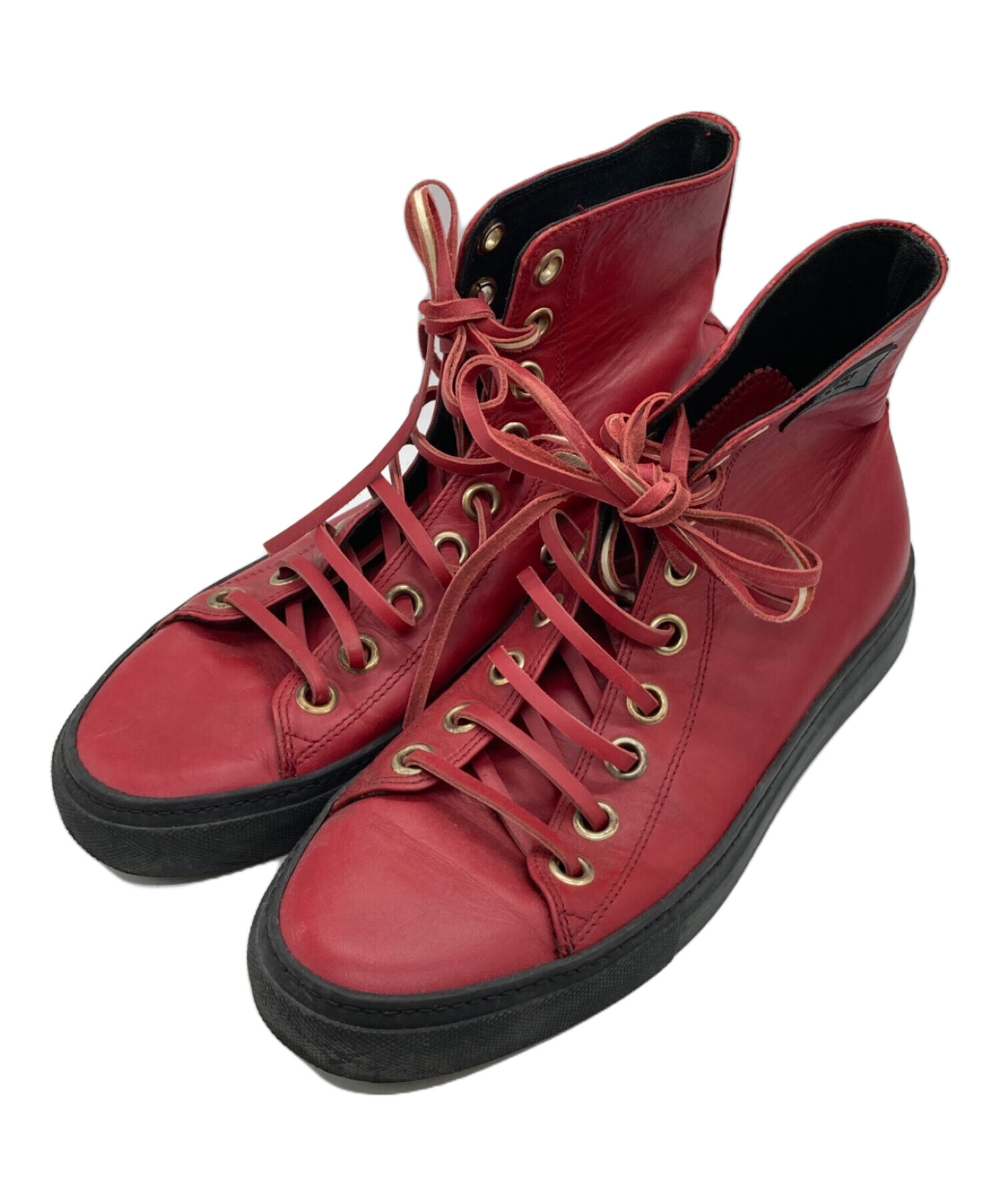 GUCCI　ハイカットスニーカー　レザー　レッド　8.5 中古・古着通販】GUCCI (グッチ) レザーハイカットスニーカー 111 6096