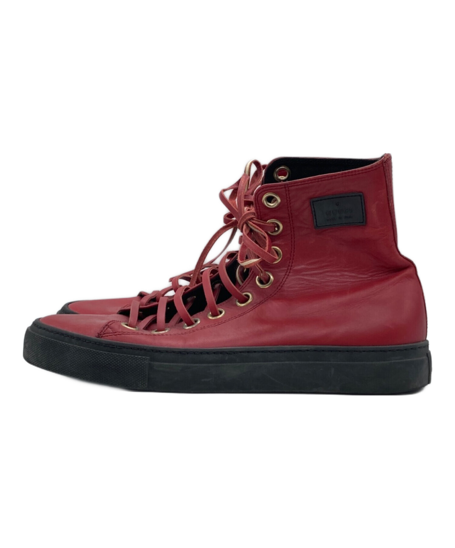 GUCCI　ハイカットスニーカー　レザー　レッド　8.5 中古・古着通販】GUCCI (グッチ) レザーハイカットスニーカー 111 6096