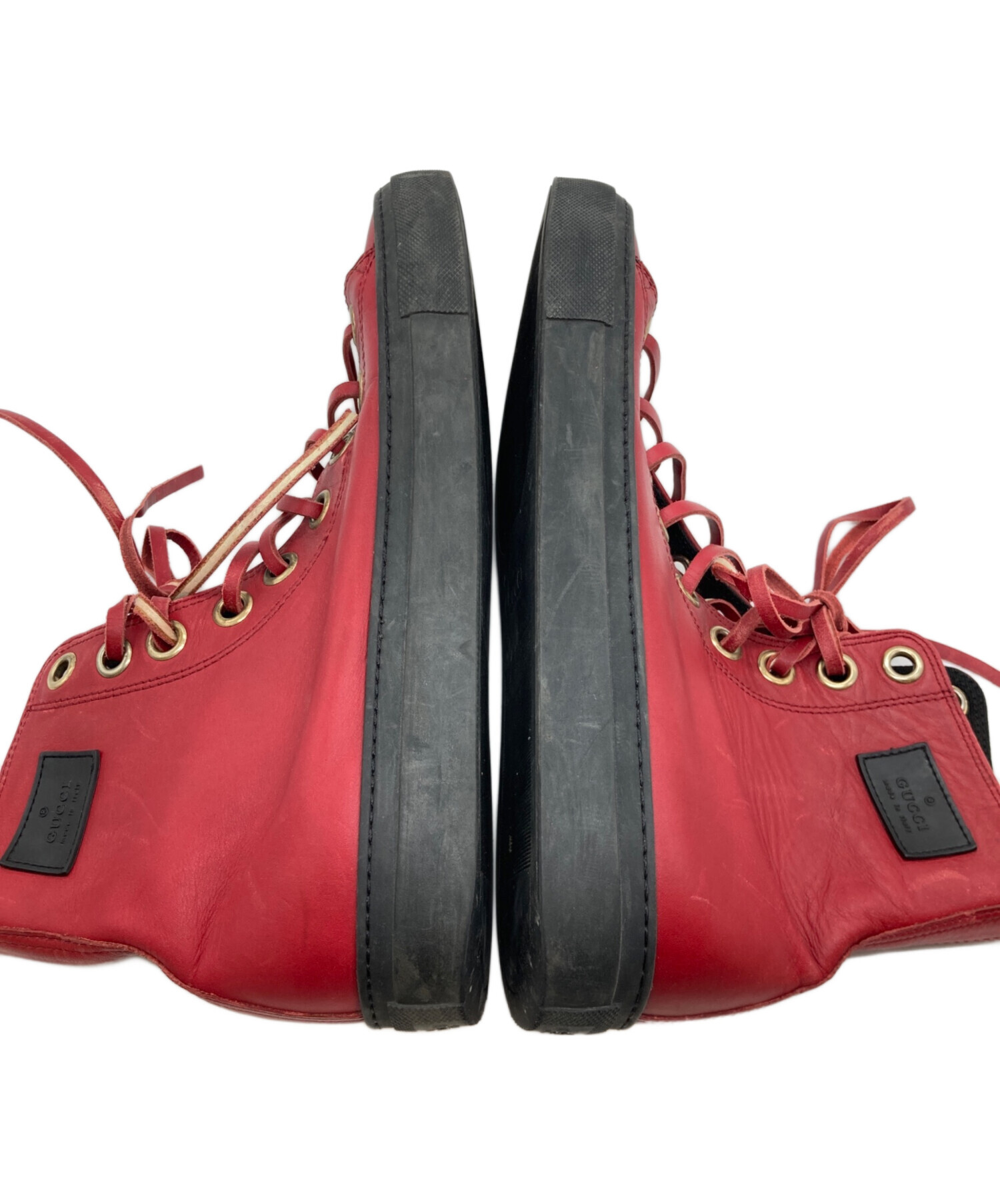 GUCCI　ハイカットスニーカー　レザー　レッド　8.5 中古・古着通販】GUCCI (グッチ) レザーハイカットスニーカー 111 6096