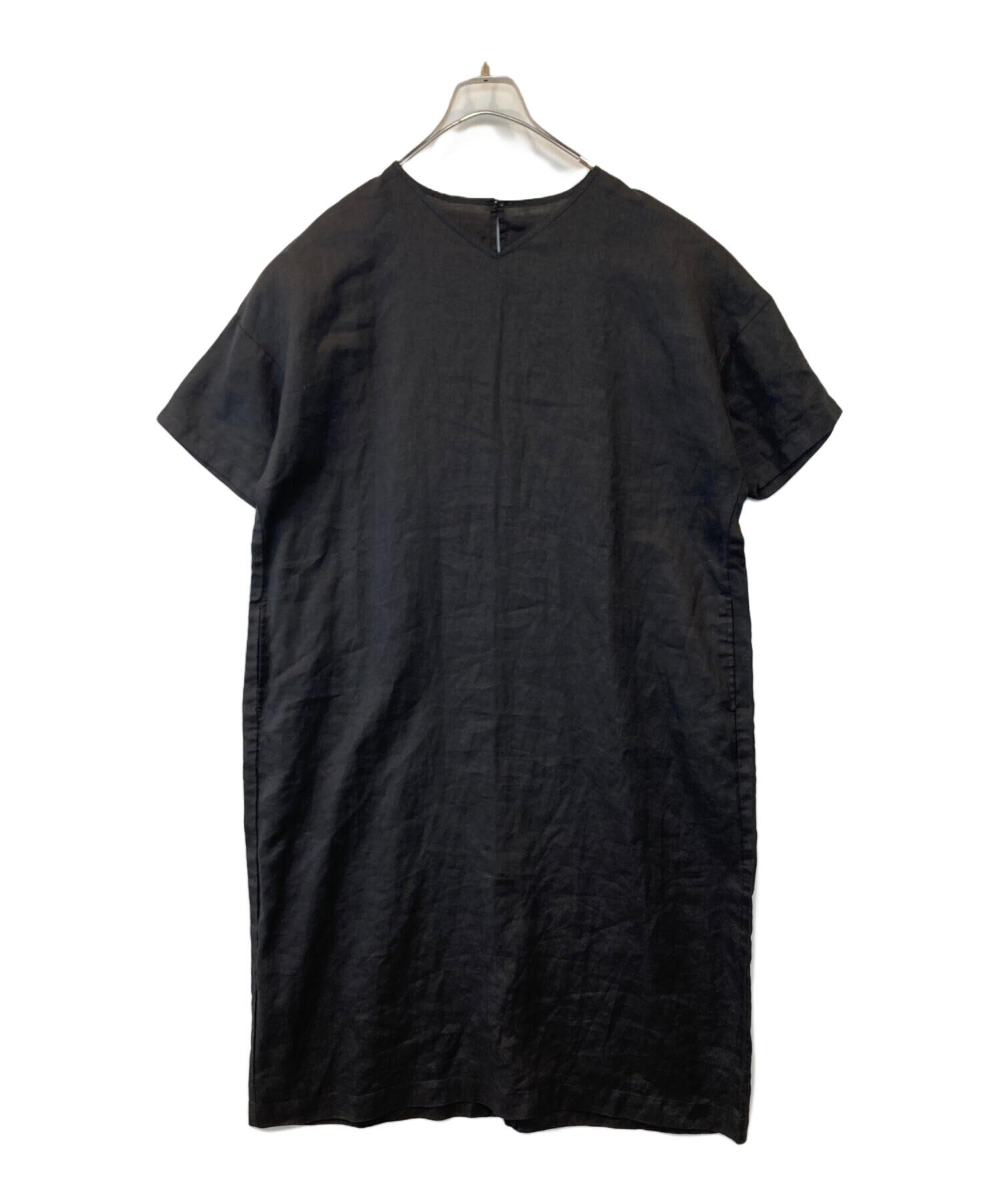 中川政七商店 リネン黒ワンピース 強撚綿のワイドワンピース 七分袖