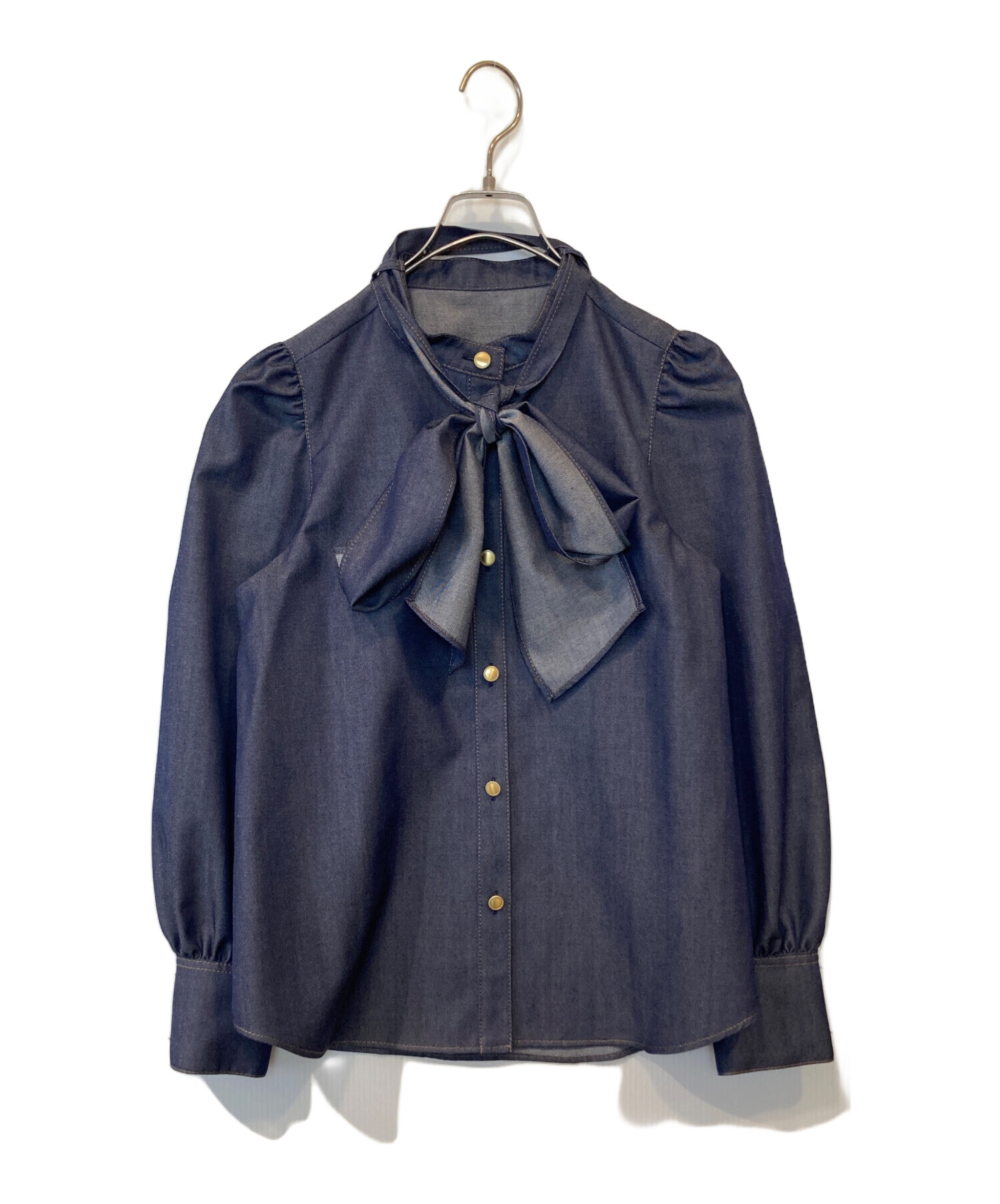 ANAYI シアーブラウス 長袖 38 ネイビー リボンチェック柄 美品 ANAYI 