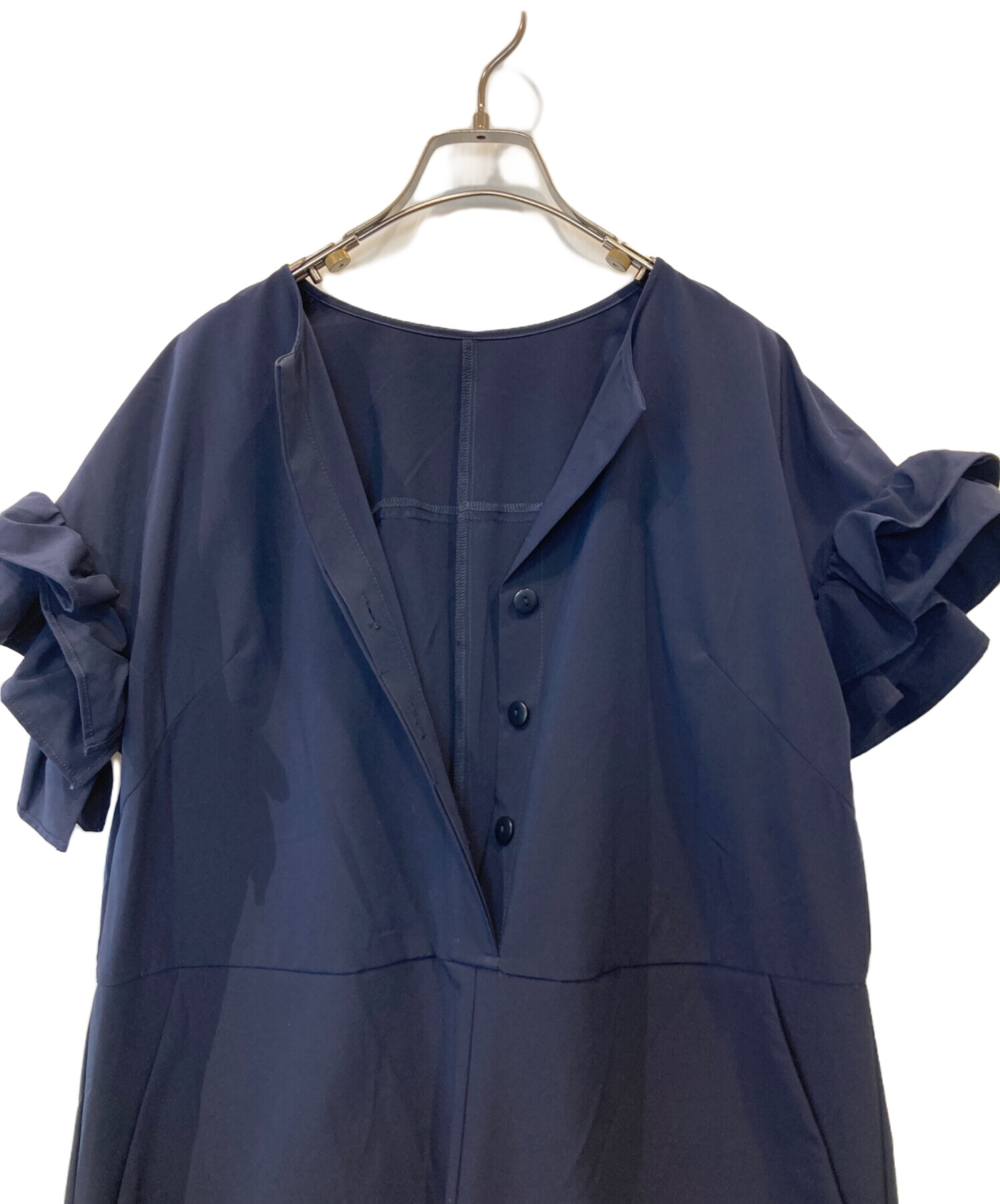 中古・古着通販】CADUNE (カデュネ) 袖フリルオールインワン ネイビー