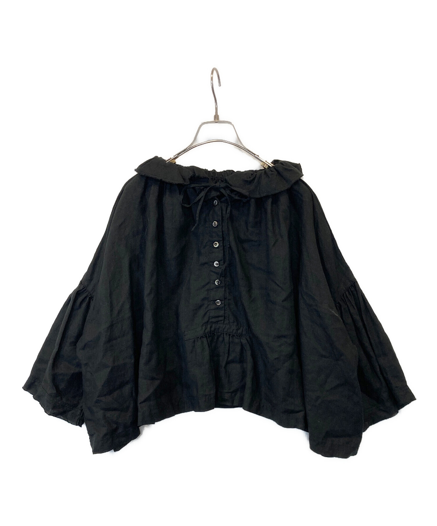 nest Robe 01203-1570 フリル リネン  ブラウス シャツ ブラック レディース ネストローブ【中古】6-0216M∞ 中古・古着通販】nest Robe (ネストローブ) リネンスタンドフリル