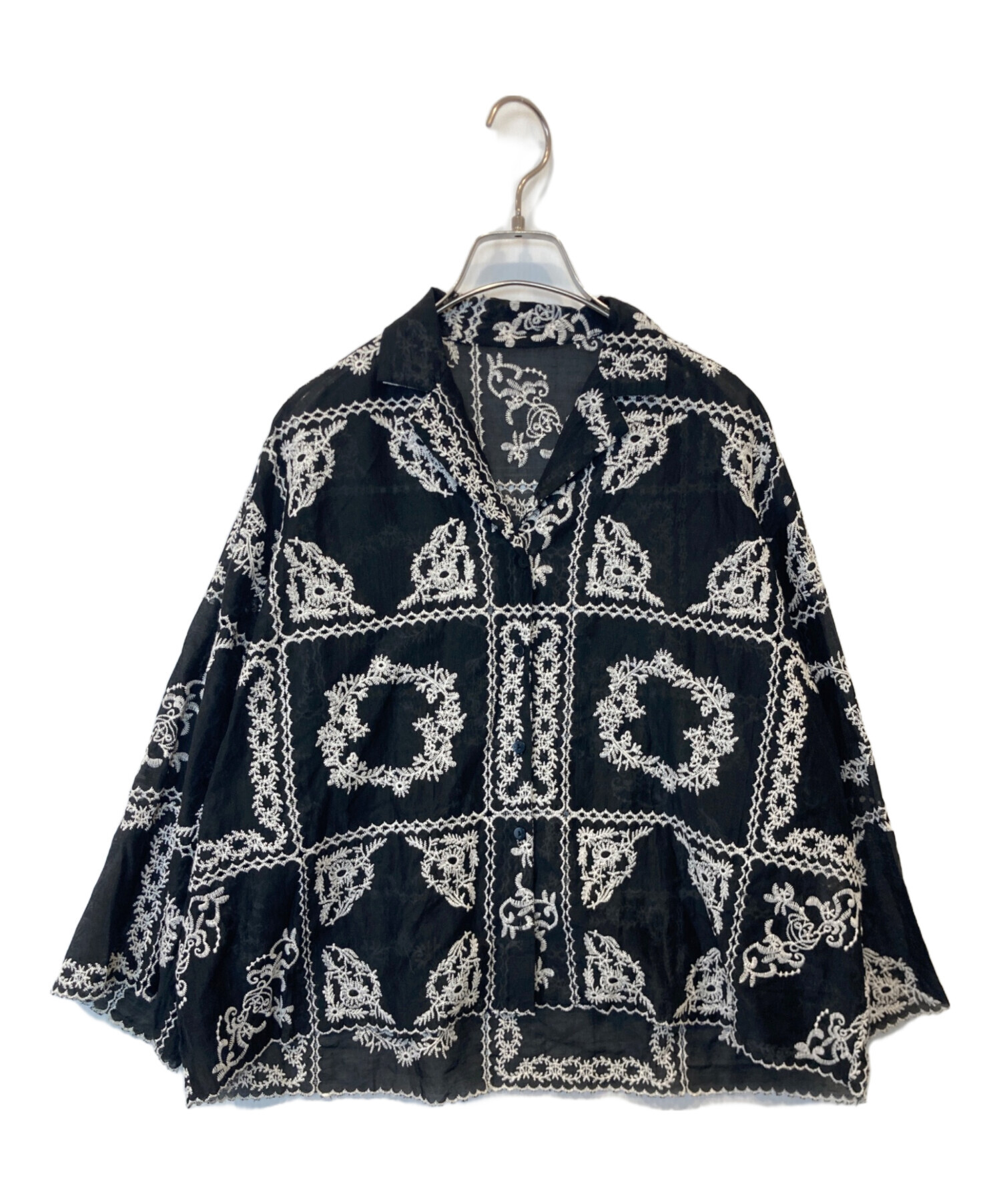 中古・古着通販】OHOTORO (オオトロ) eyelet lace blouse ブラック