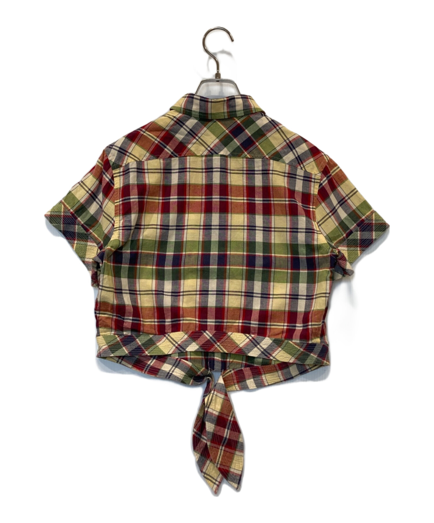 POLO by RALPH LAUREN (ポロ バイ ラルフローレン) クロップド チェック コットン タイフロント トップ レッド サイズ:2