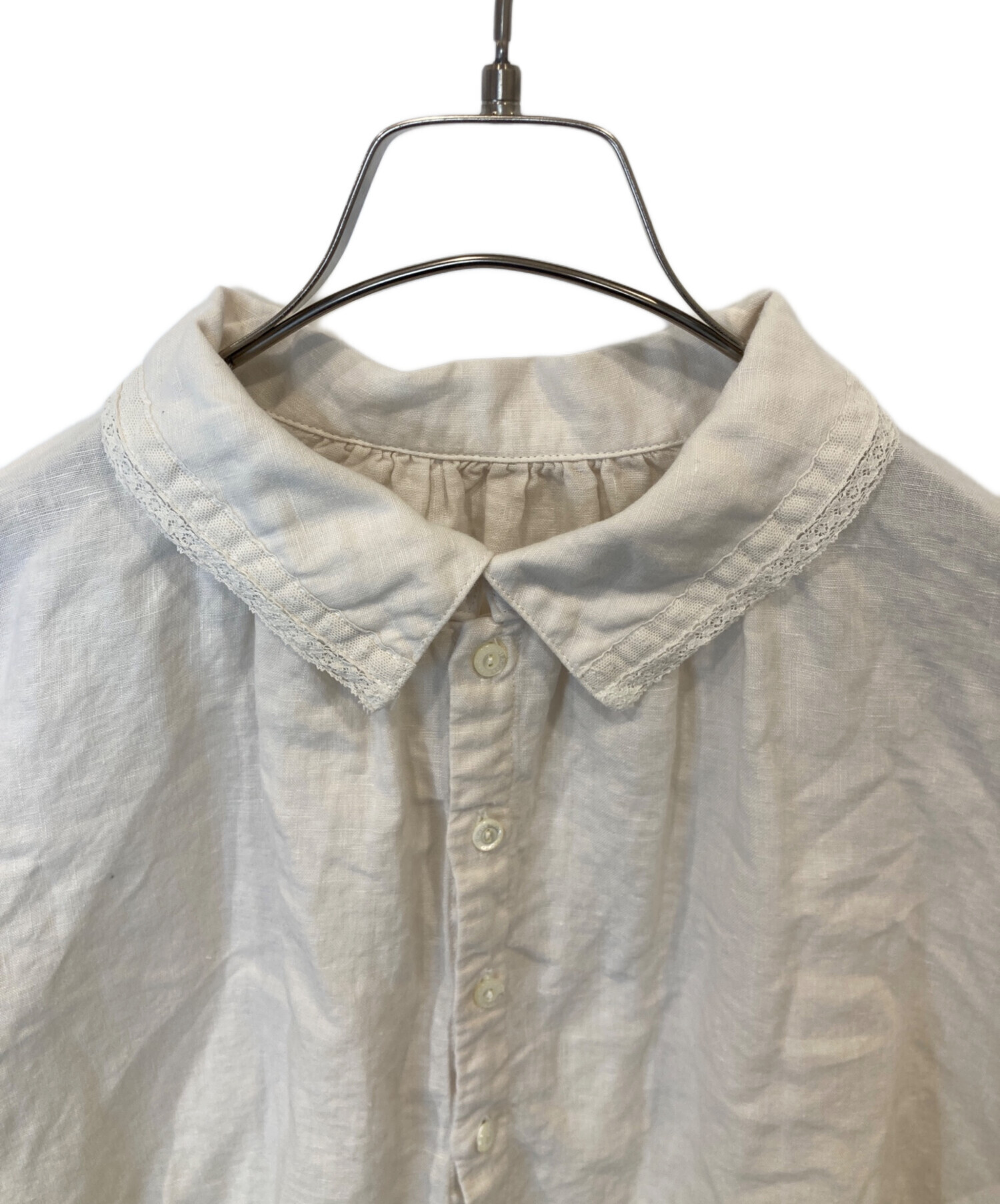 ネストローブ　リネン×レーススモックブラウス 定価2.4万】ネストローブ nest Robe リネンガーゼレース紐スモック