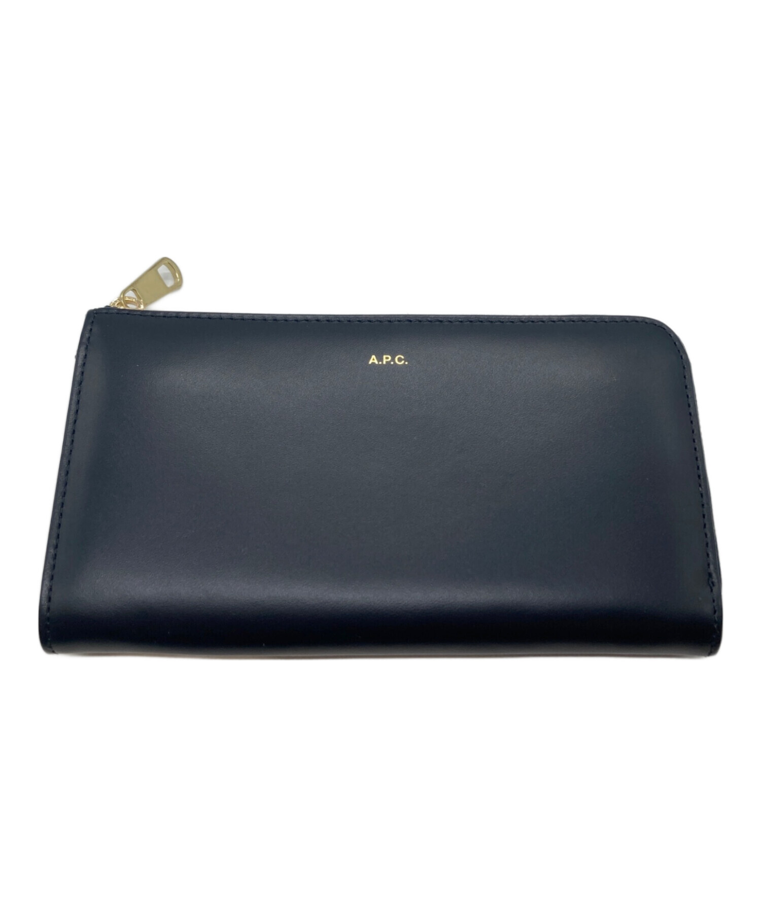 良品 A.P.C. アーペーセー 牛革 長財布 財布 ネイビー ゴールド 紺 金 中古・古着通販】A.P.C. (アーペーセー) 長財布 ブラック｜ブランド