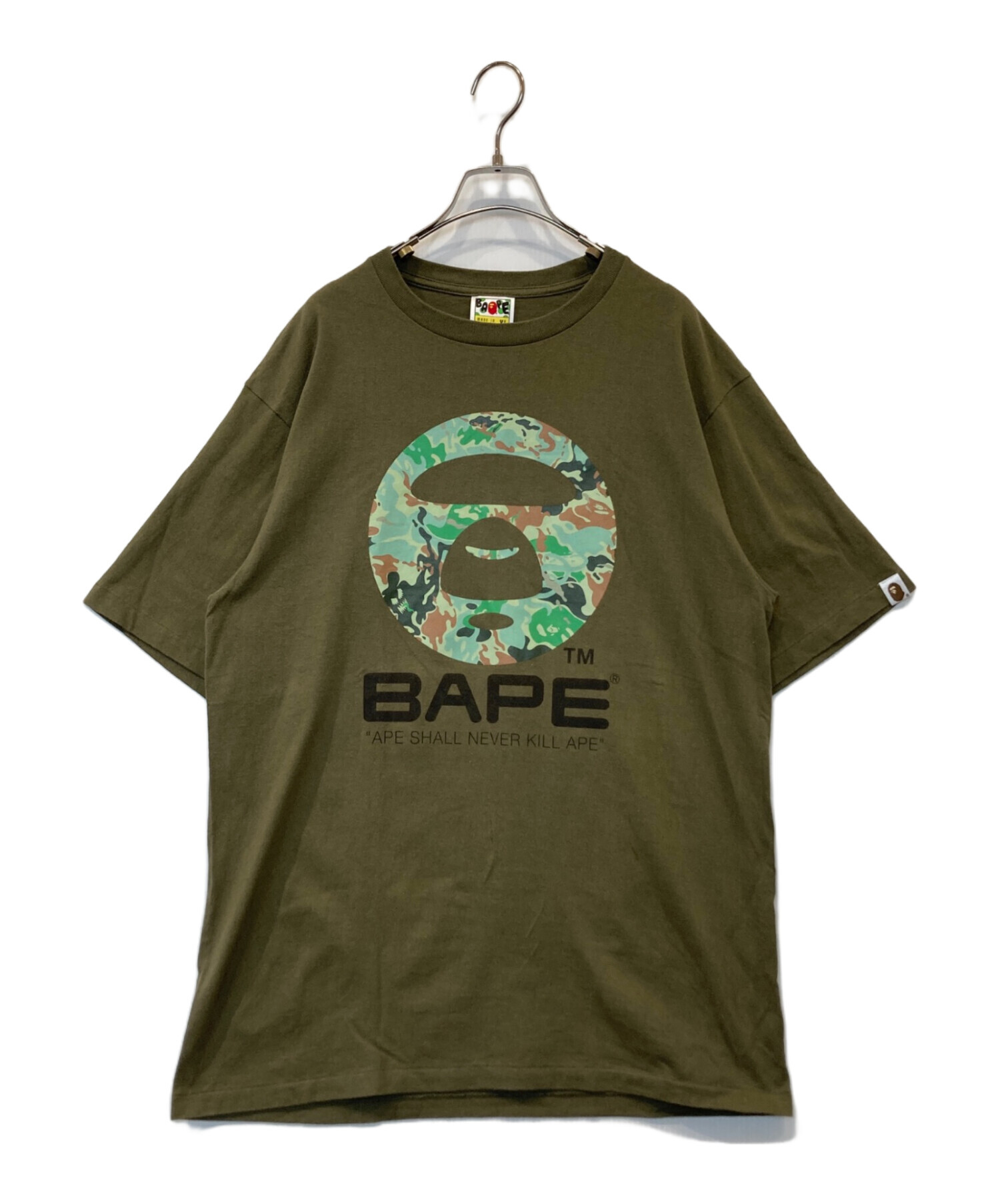 A BATHING APE Tシャツ・カットソー XS カーキ 【古着】【中古】【送料無料】 中古・古着通販】A BATHING APE (アベイシングエイプ) プリントTシャツ