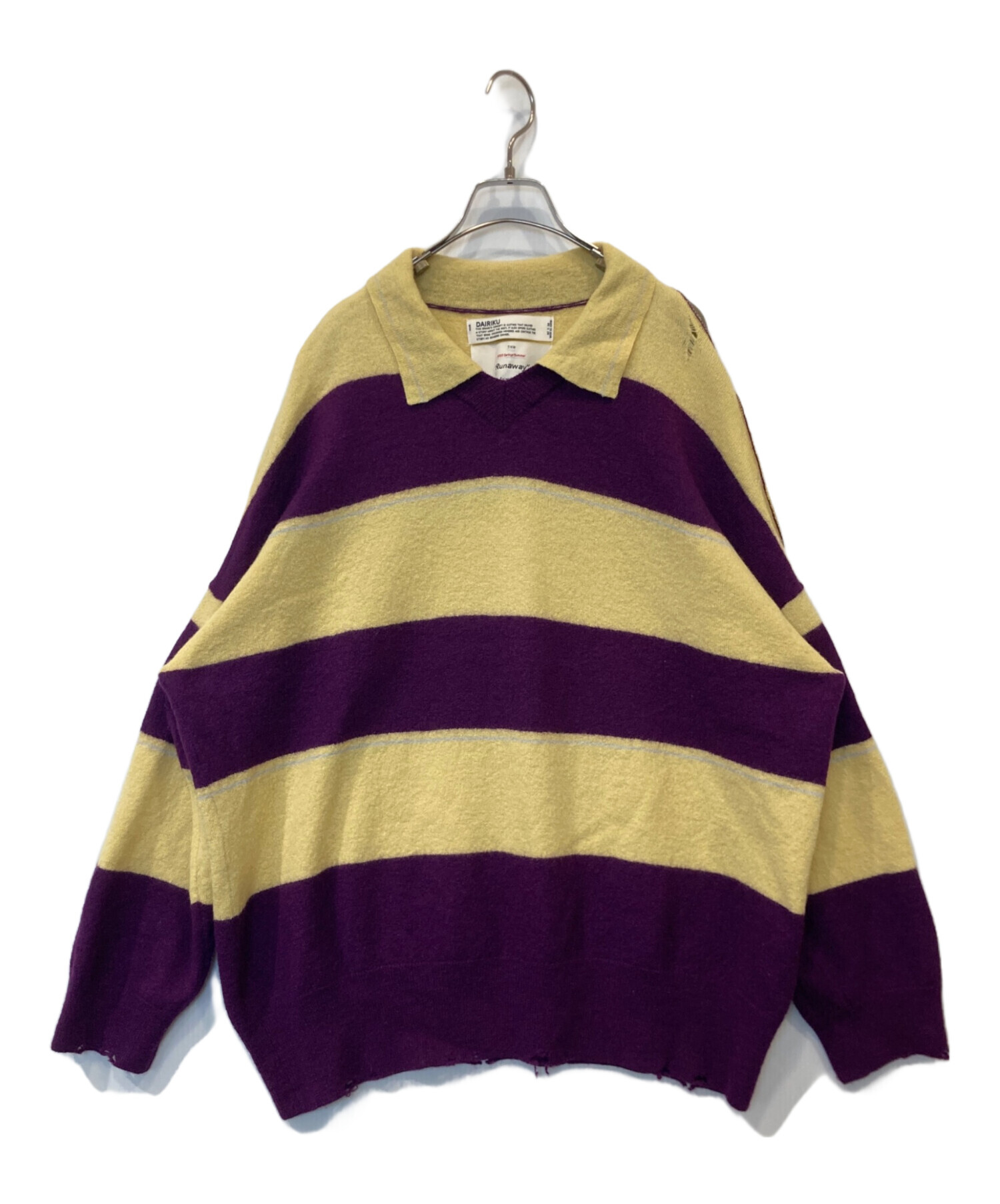 【イエロー／パープル】K2729 ボールドボーダーBIGニット 中古・古着通販】DAIRIKU (ダイリク) Lager Border Knit ラガー