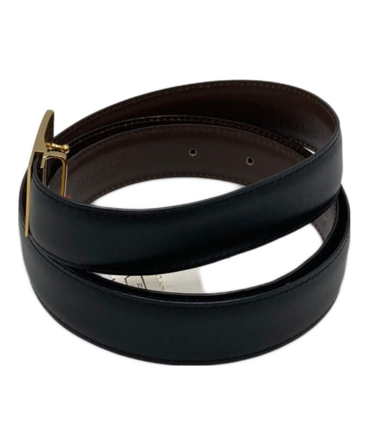 CHANEL ブラックレザー ベルト 中古・古着通販】CHANEL (シャネル) レザーベルト 73010022 ブラック