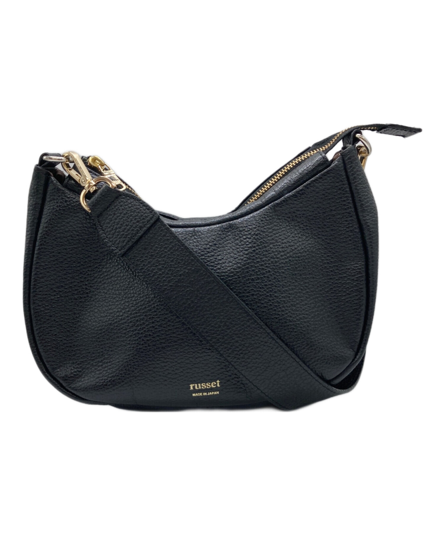 美品 russet ラシットハーフムーンワンショルダーブラックレザー 中古・古着通販】russet (ラシット) ハーフムーンレザーバッグ