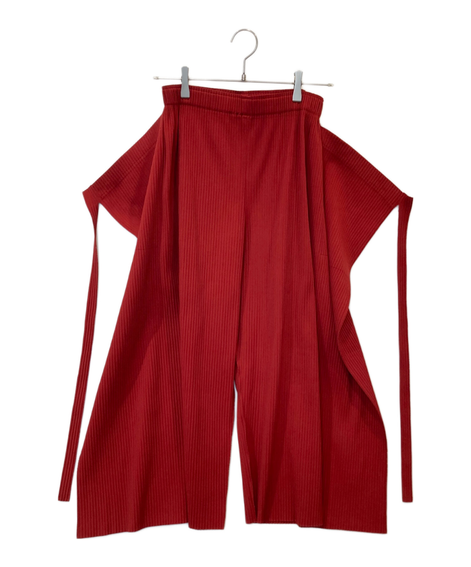 me ISSEY MIYAKE ワッフルプリーツ　カットソー　赤　フリーサイズ me ISSEY MIYAKE ワッフルプリーツ カットソー 赤 フリーサイズ me