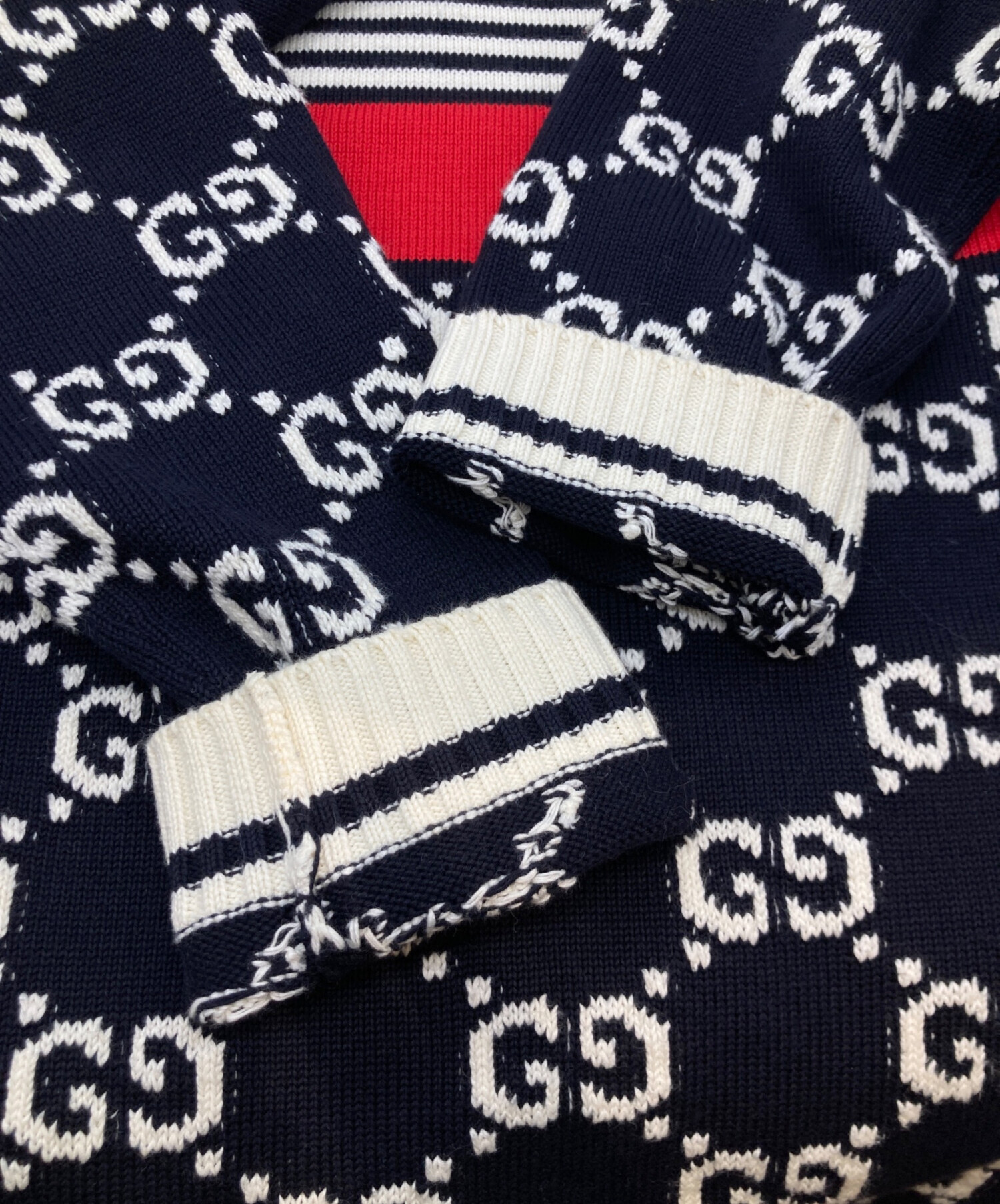 中古・古着通販】GUCCI (グッチ) GGジャガード ボーダー コットン プル